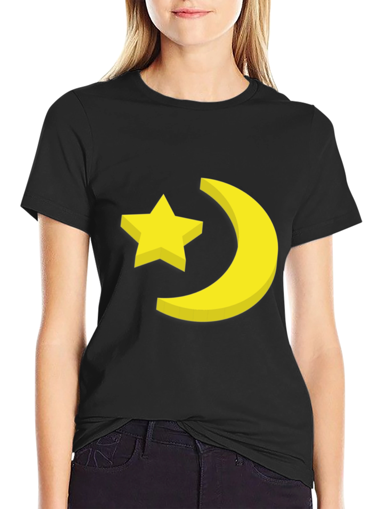 Black Star & Moon Graphic Tee - Stylish Black T-Shirt view 2