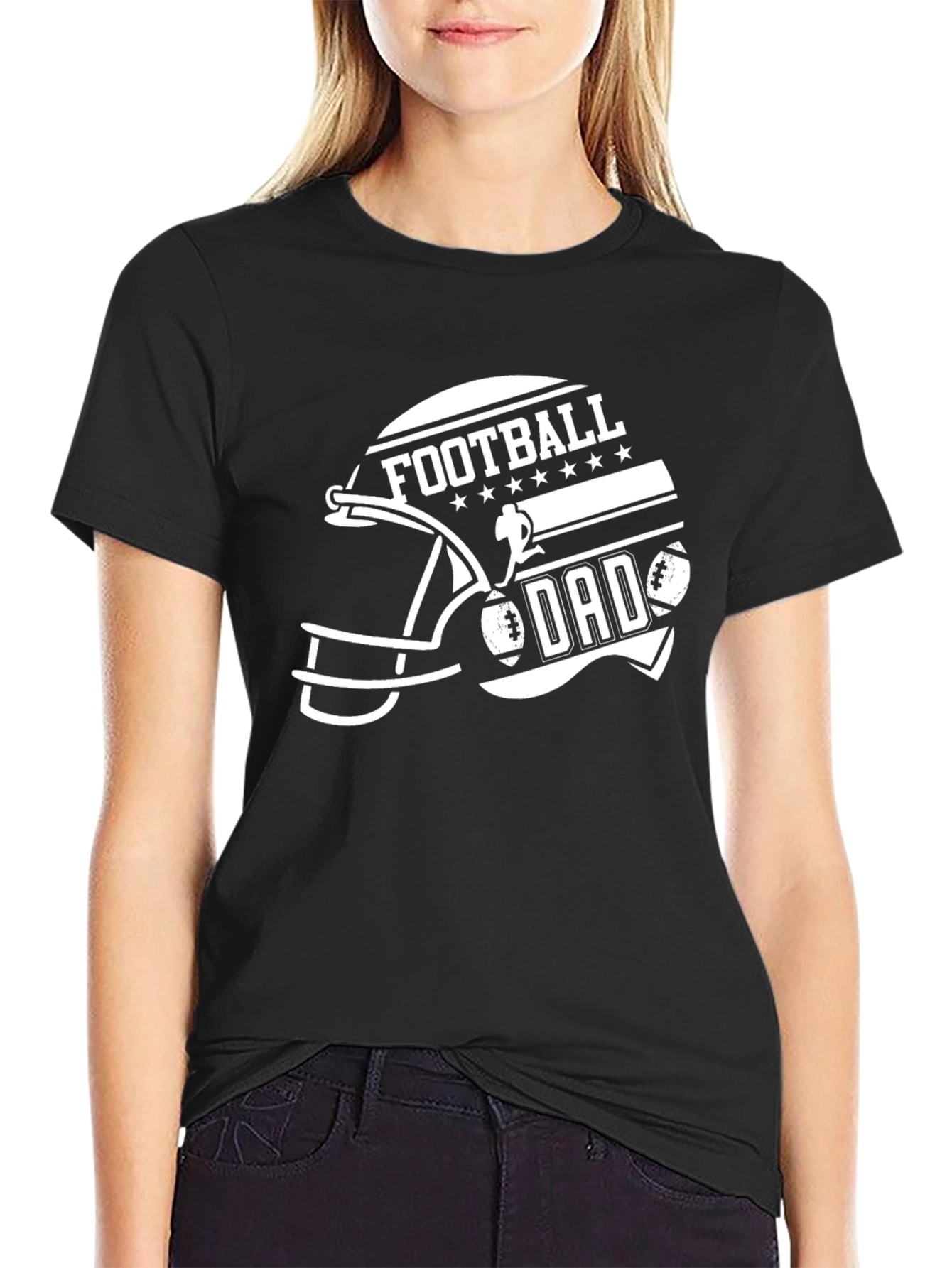 Black Football Dad Graphic Tee - Black Cotton T-Shirt view 2