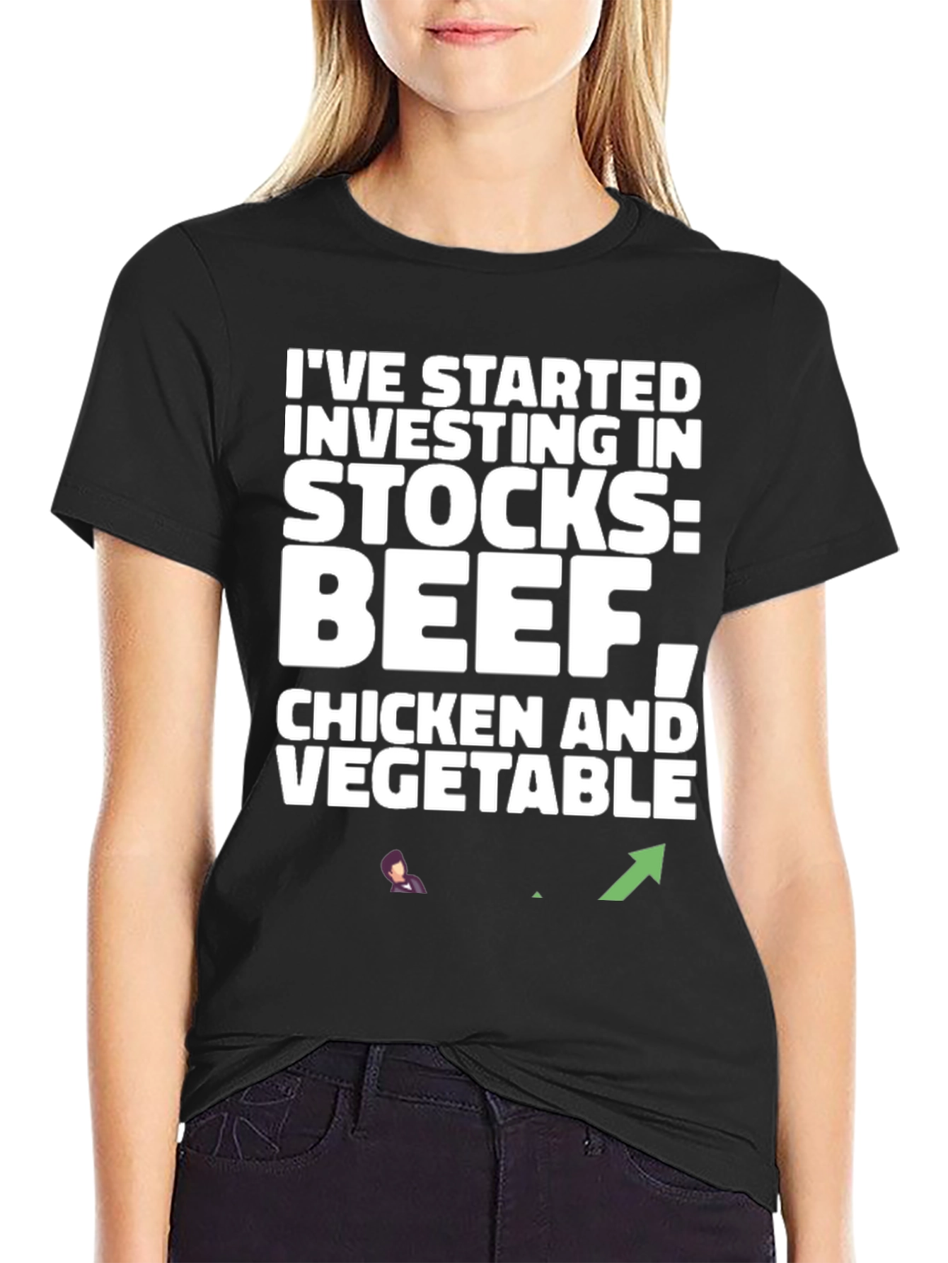 Black Funny Investing Stocks T-Shirt: Beef Chicken Vegetable view 2
