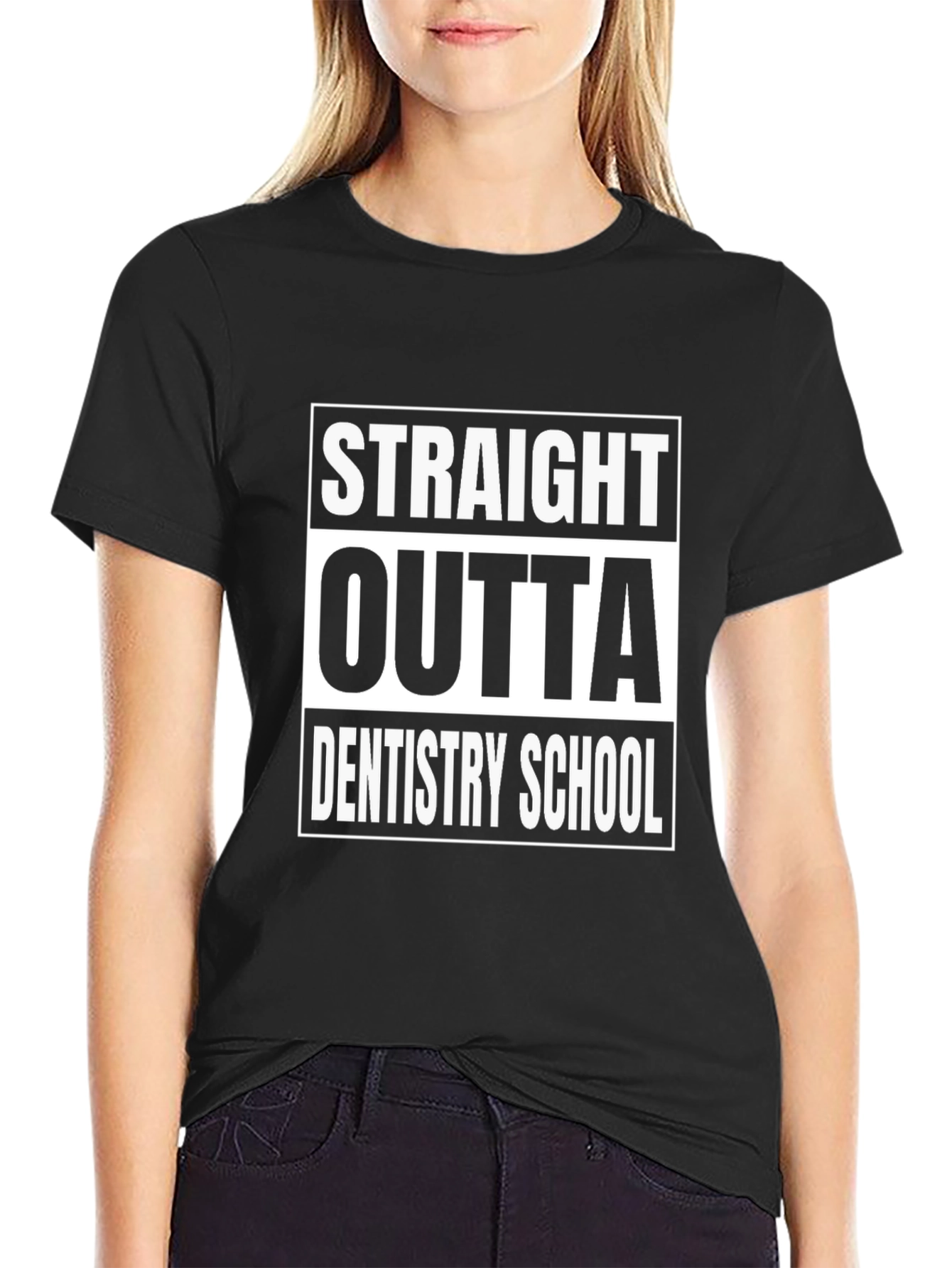 Black Straight Outta Dentistry School T-Shirt view 2