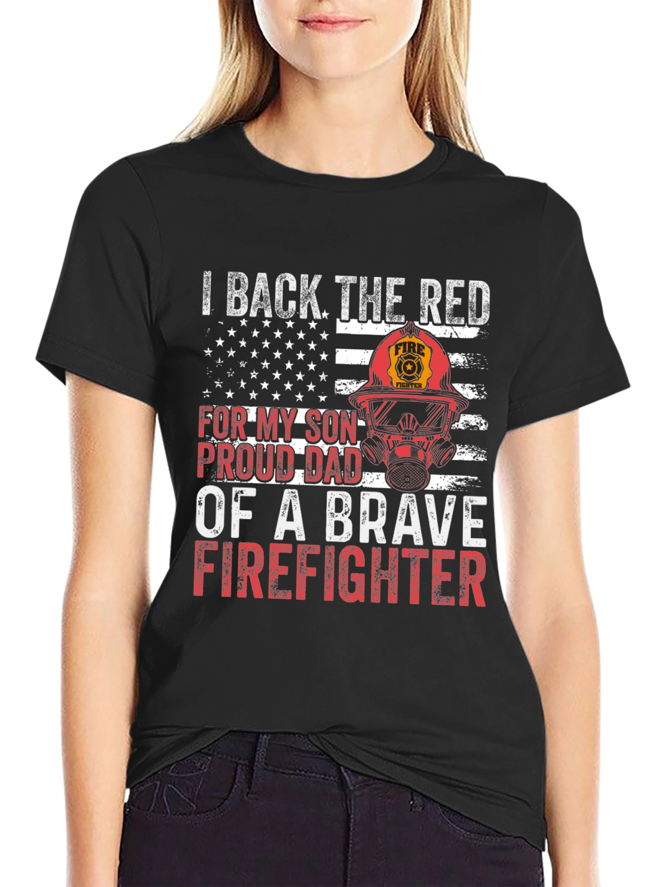 Black Proud Firefighter Dad T-Shirt view 2