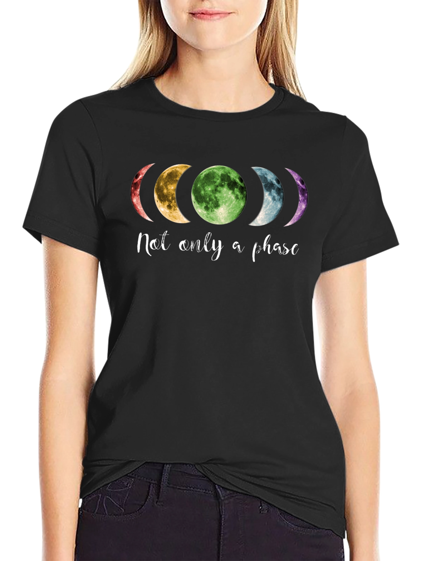 Black "Not Only a Phase" Moon Graphic T-Shirt view 2