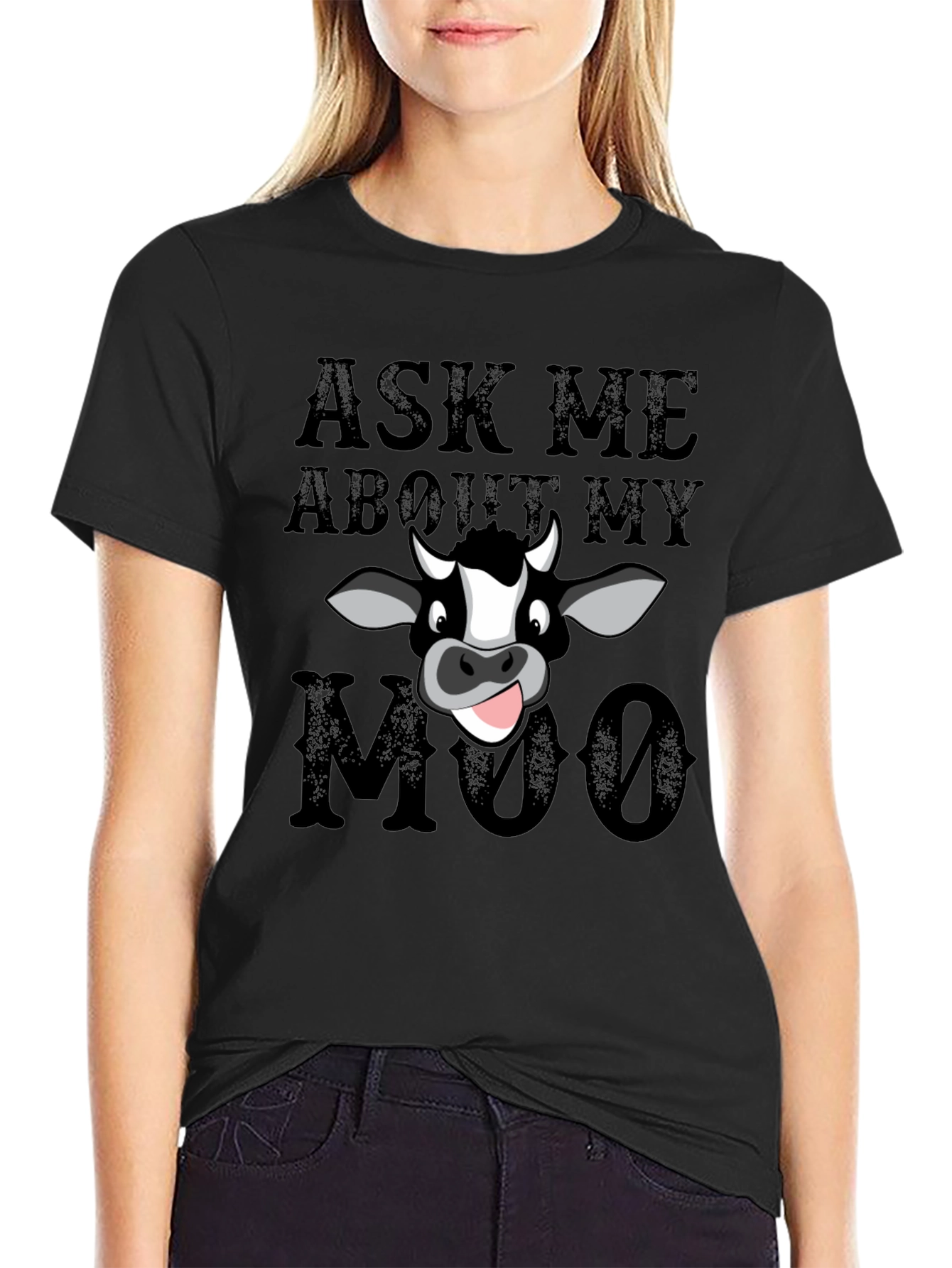 Black Ask Me About My Moo T-Shirt view 2