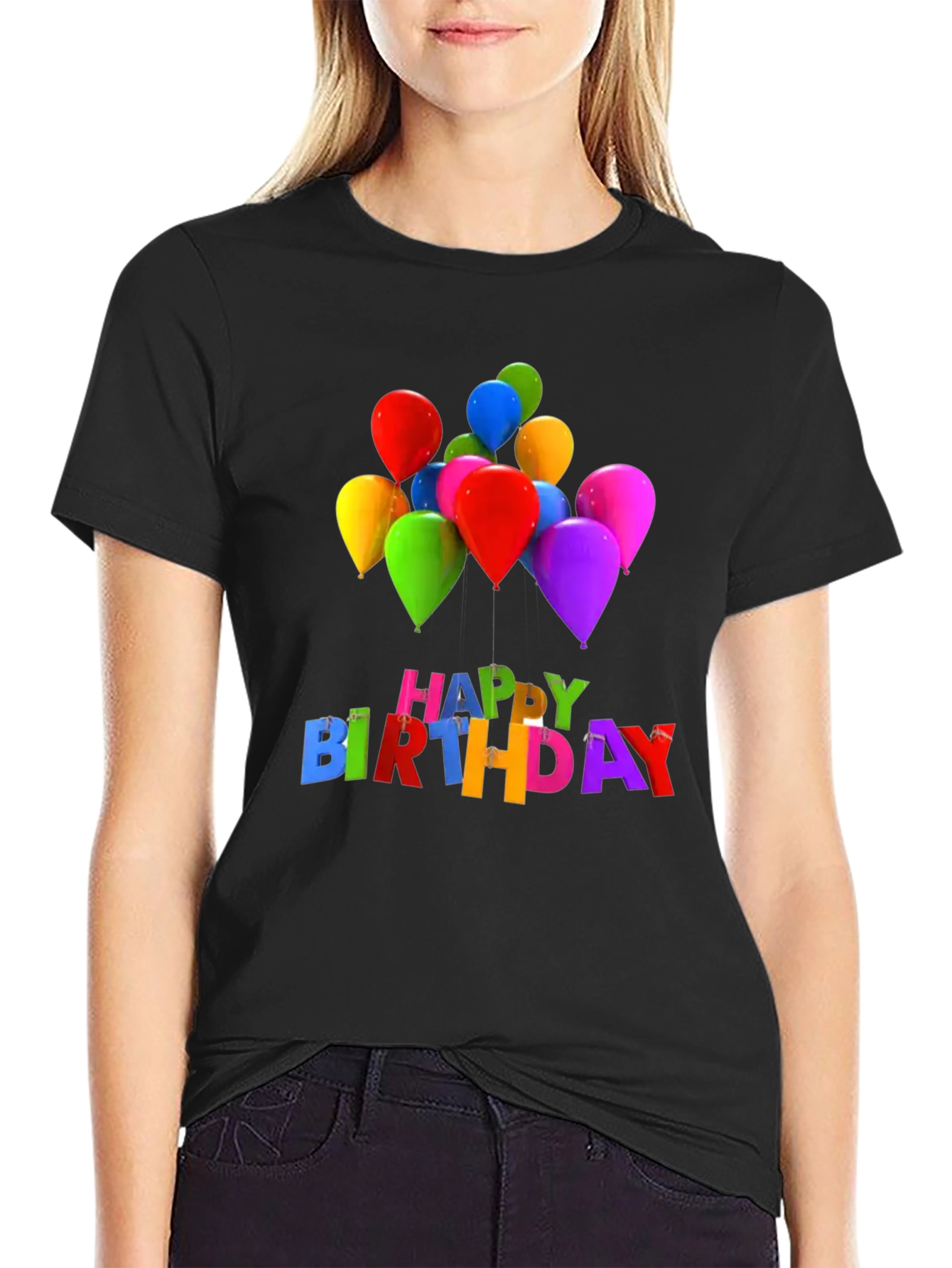 Black Happy Birthday Balloons Graphic Tee - Black view 2