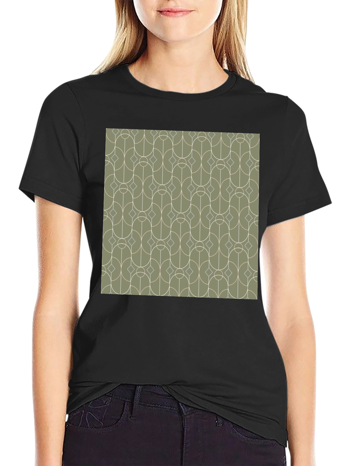Black Retro Geometric Pattern Tee - Stylish Men's Black T-Shirt view 2