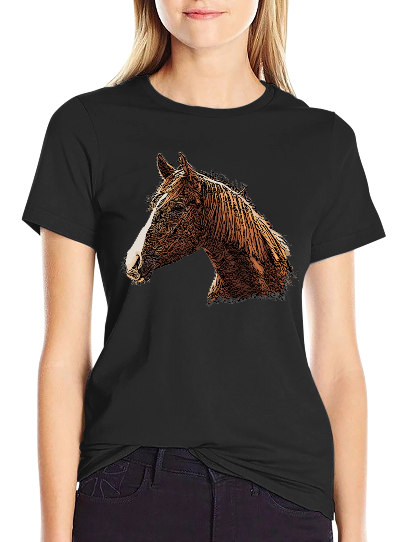Black Horse Graphic Print Crew Neck T-Shirt view 2