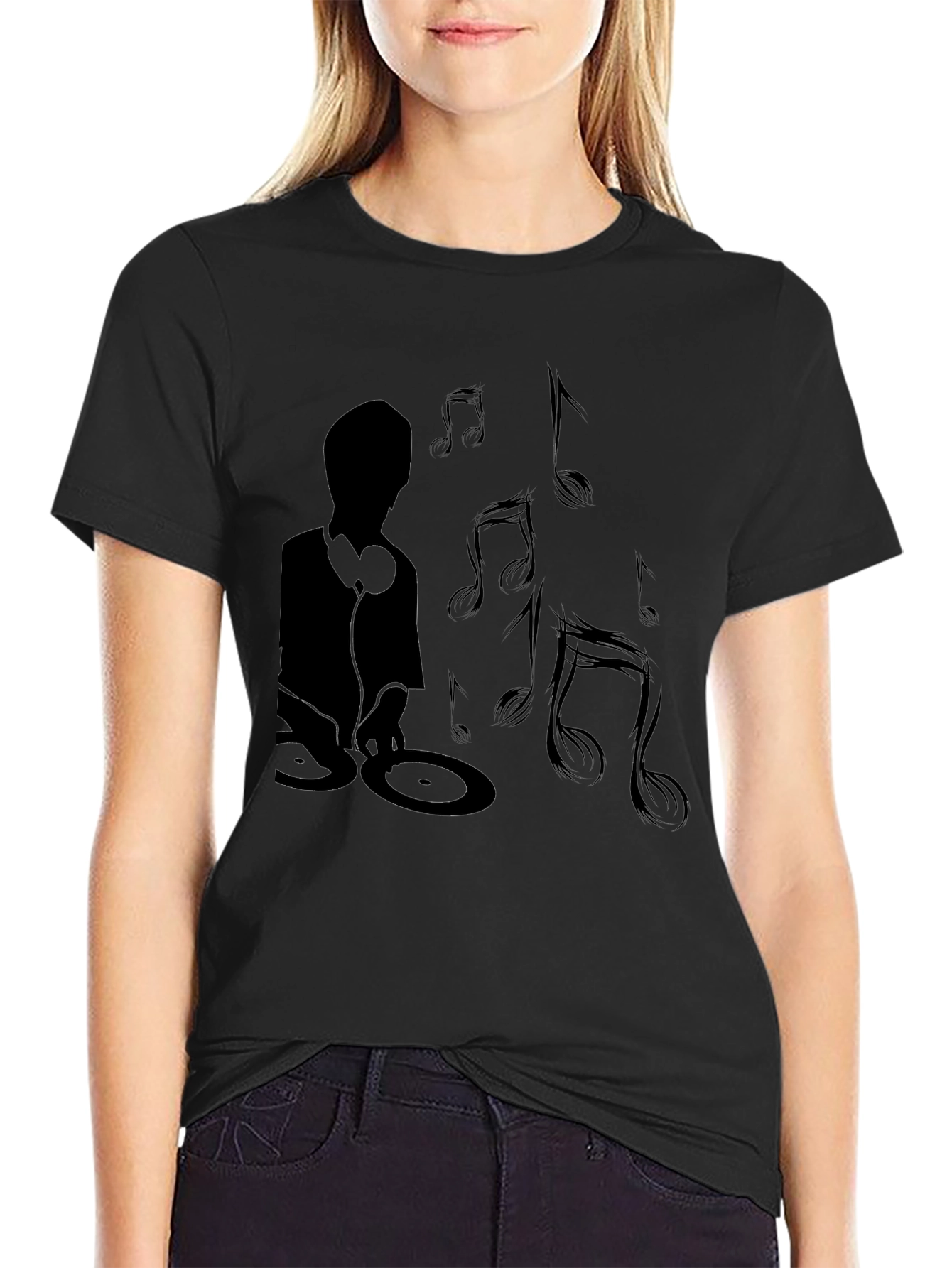 Black DJ Music Graphic Tee - Black Cotton Shirt view 2