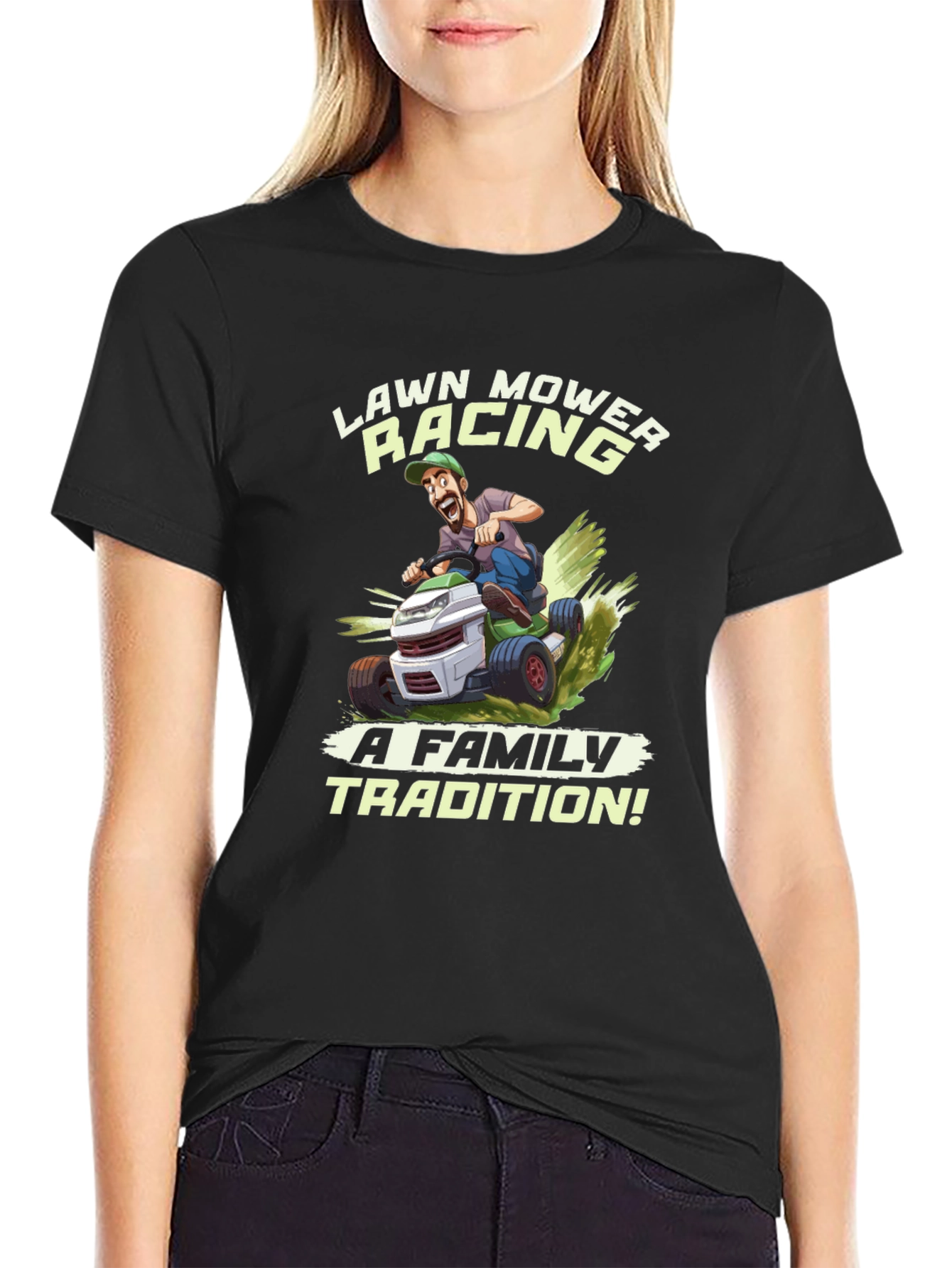 Black Lawn Mower Racing T-Shirt - Family Tradition Tee view 2