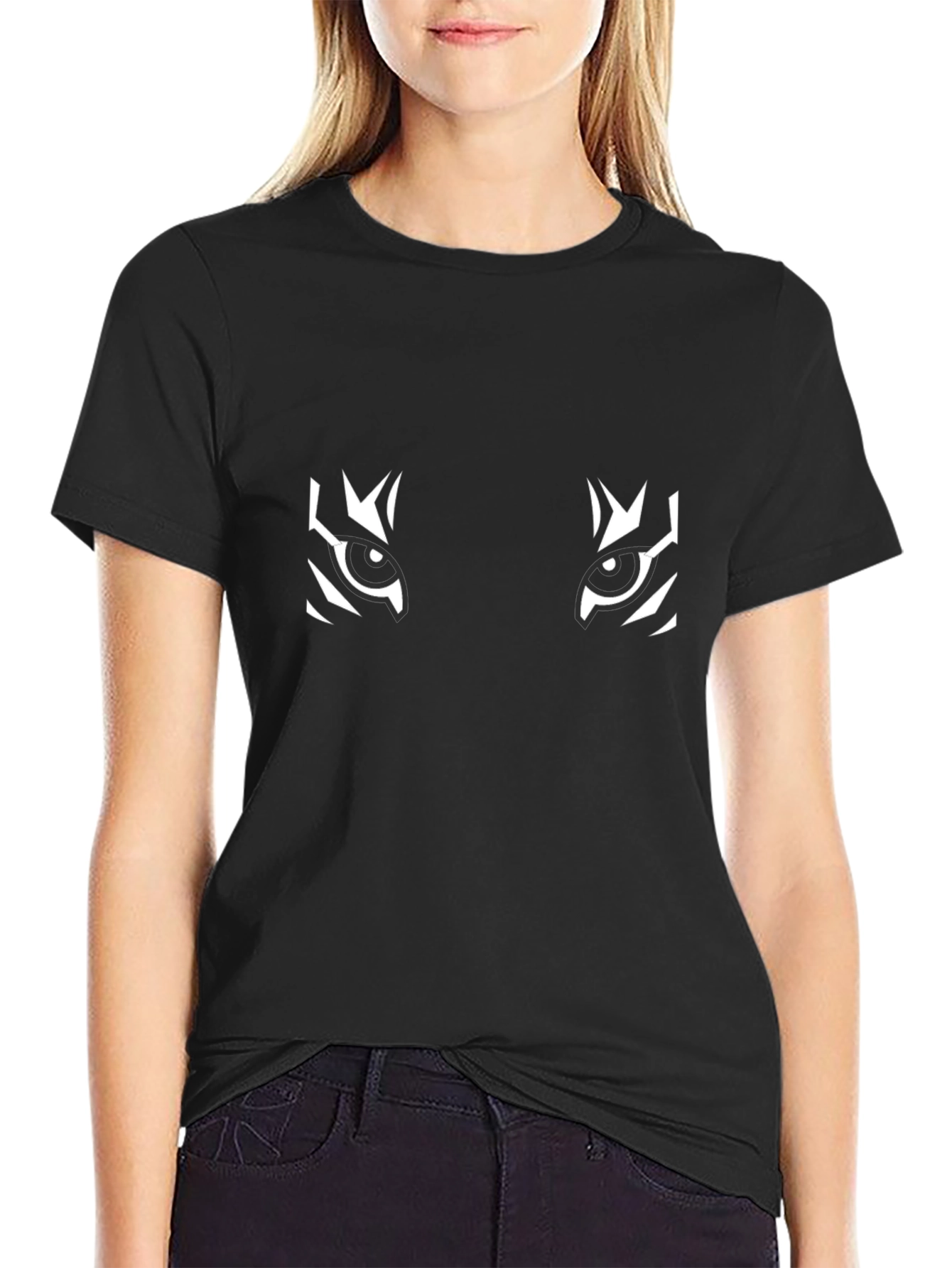 Black Tiger Eyes Graphic Tee - Bold & Stylish Black T-Shirt view 2