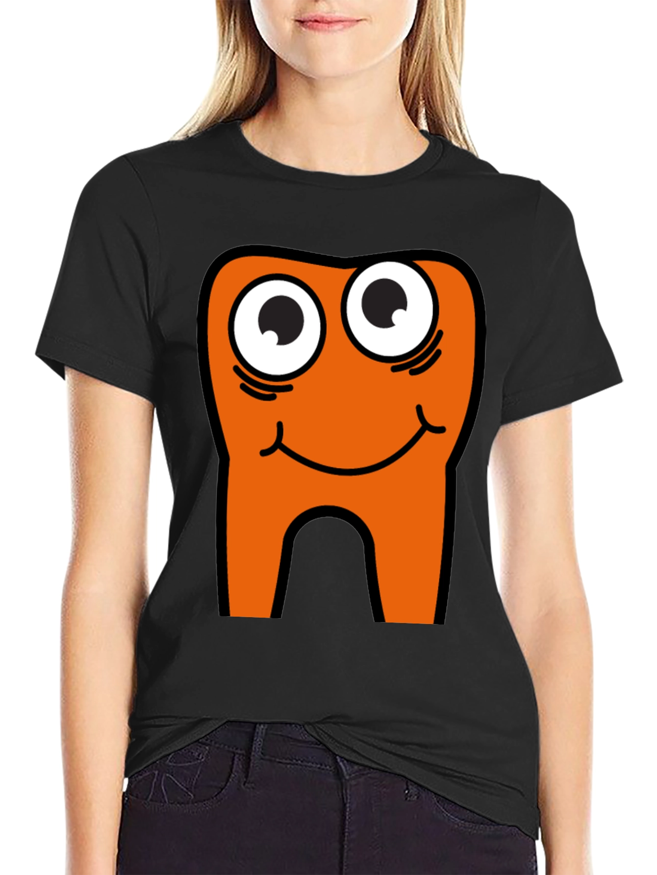 Black Funny Tooth Graphic Tee - Black Cotton Casual T-Shirt view 2
