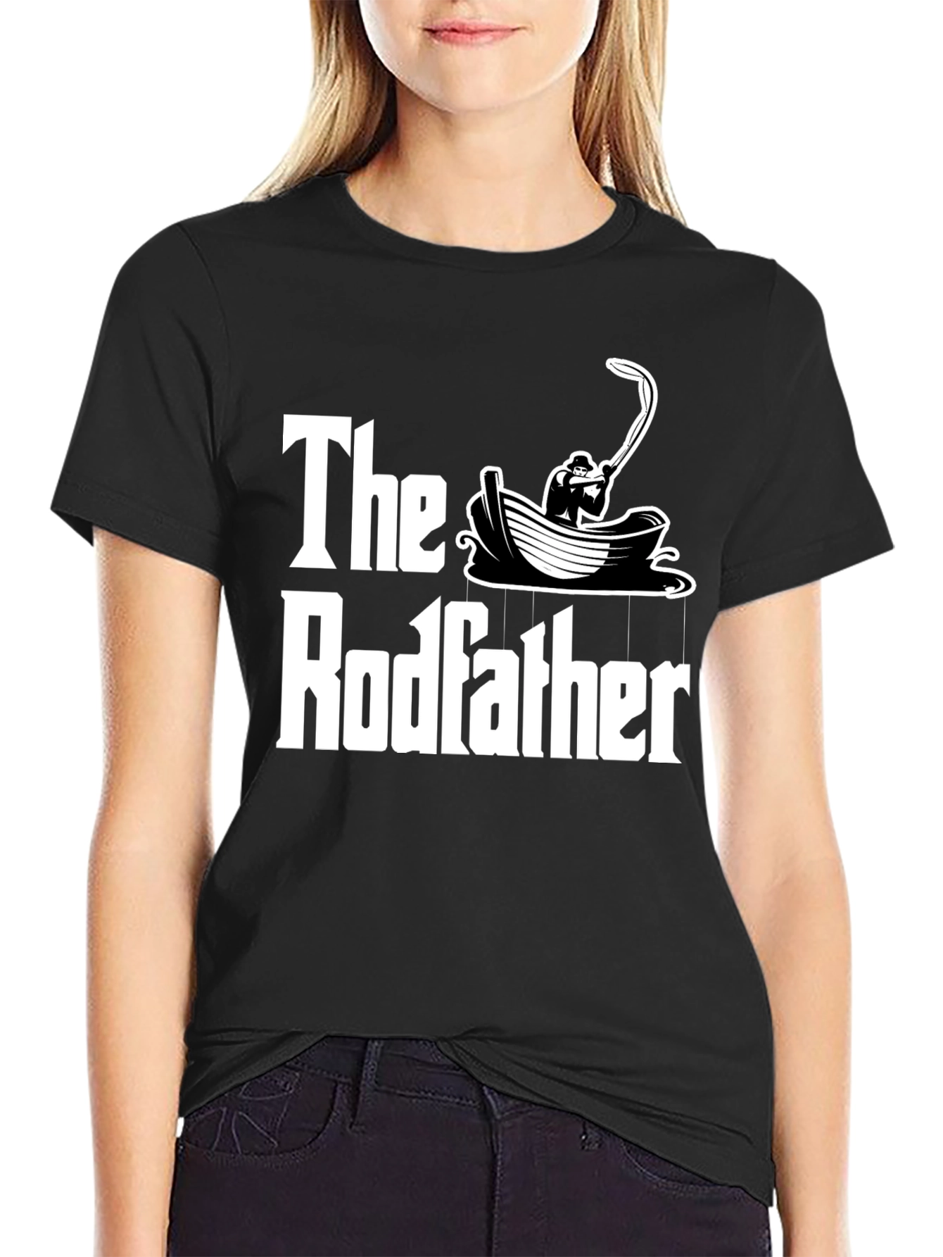 Black The Rodfather T-Shirt Fishing Design view 2