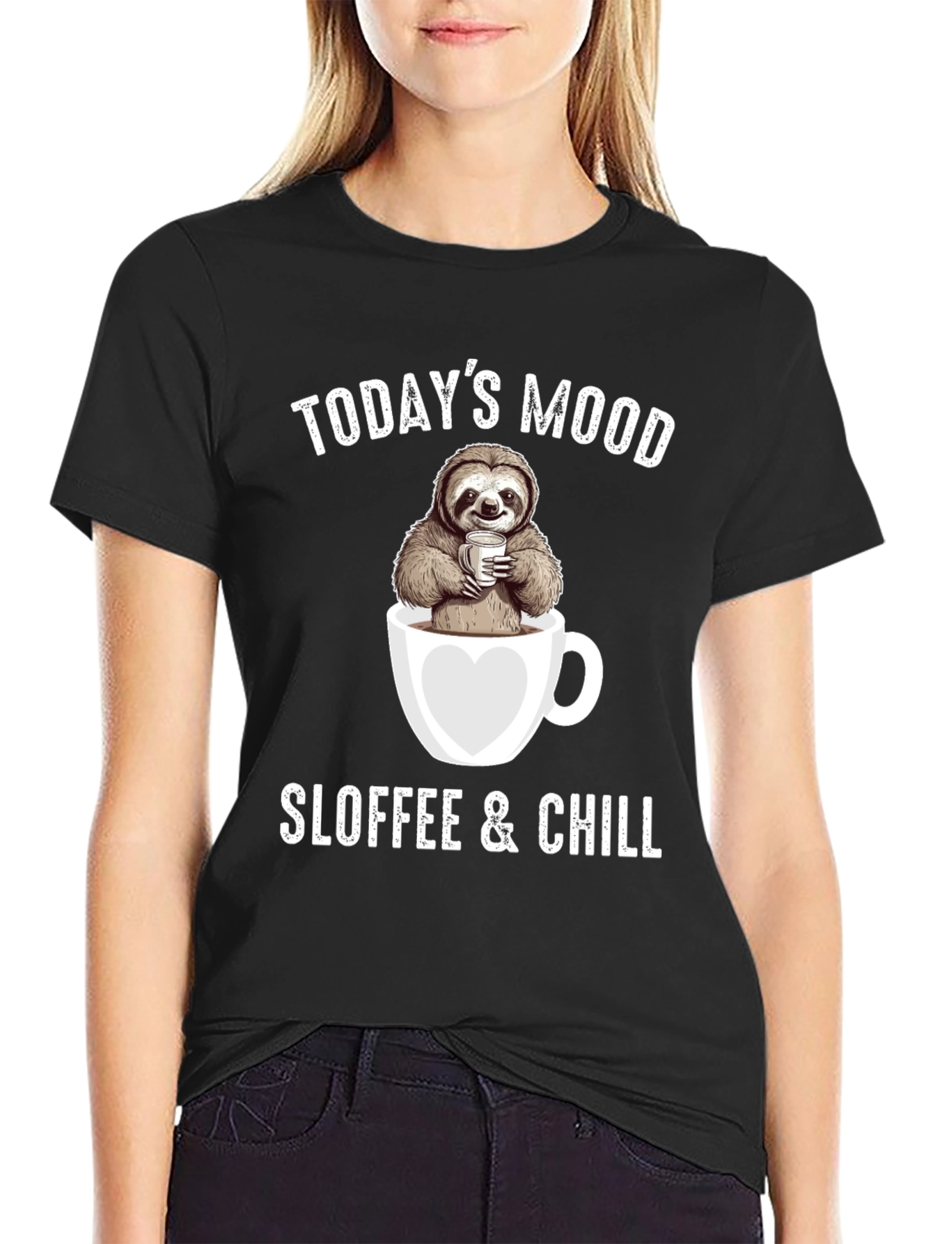 Black Sloffee & Chill Sloth Coffee Lover T-Shirt view 2