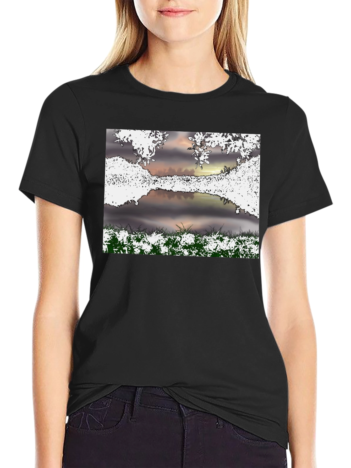 Black Nature Scene Graphic T-Shirt view 2