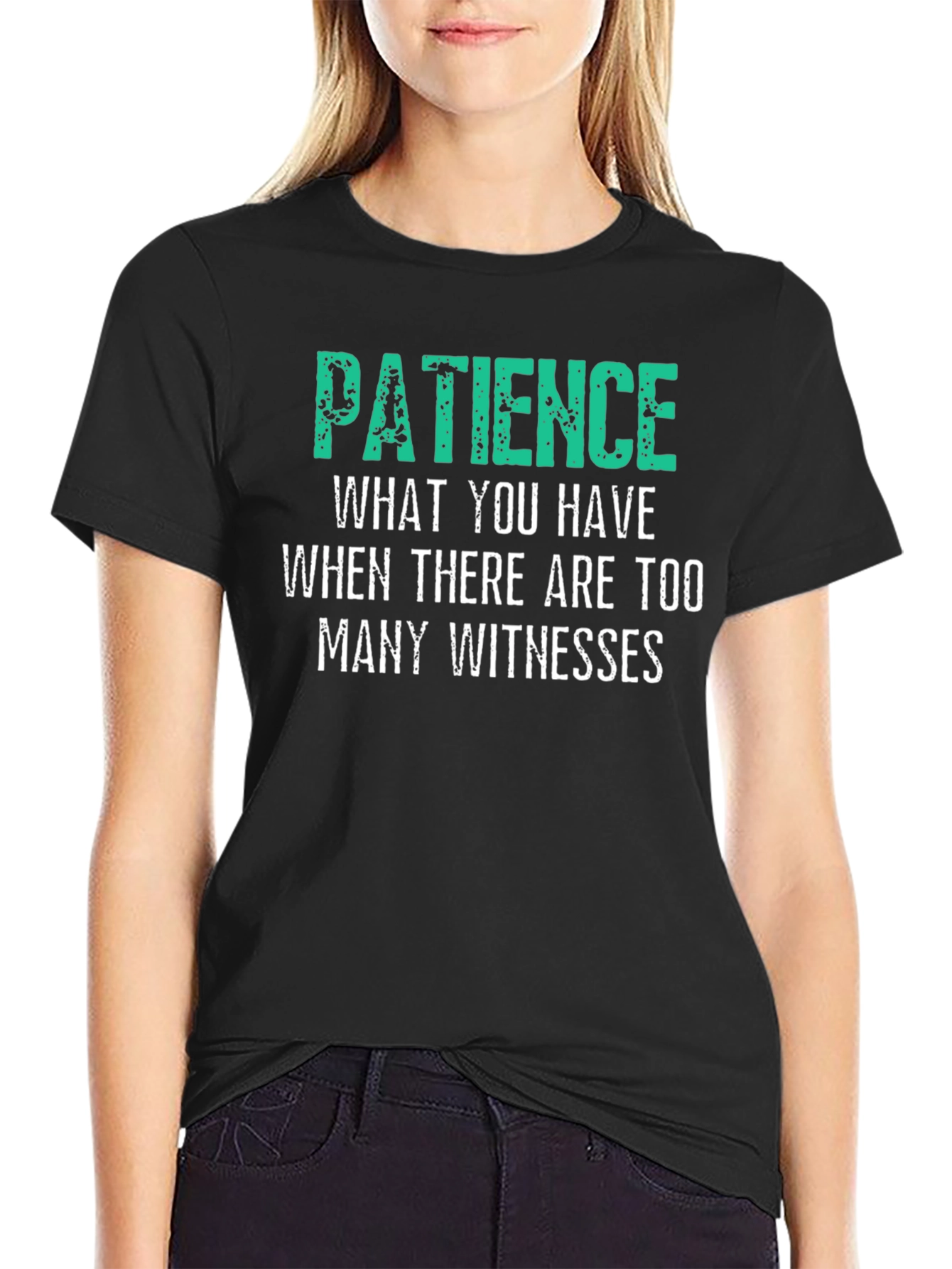 Black Funny Patience Graphic Print Black T-Shirt view 2
