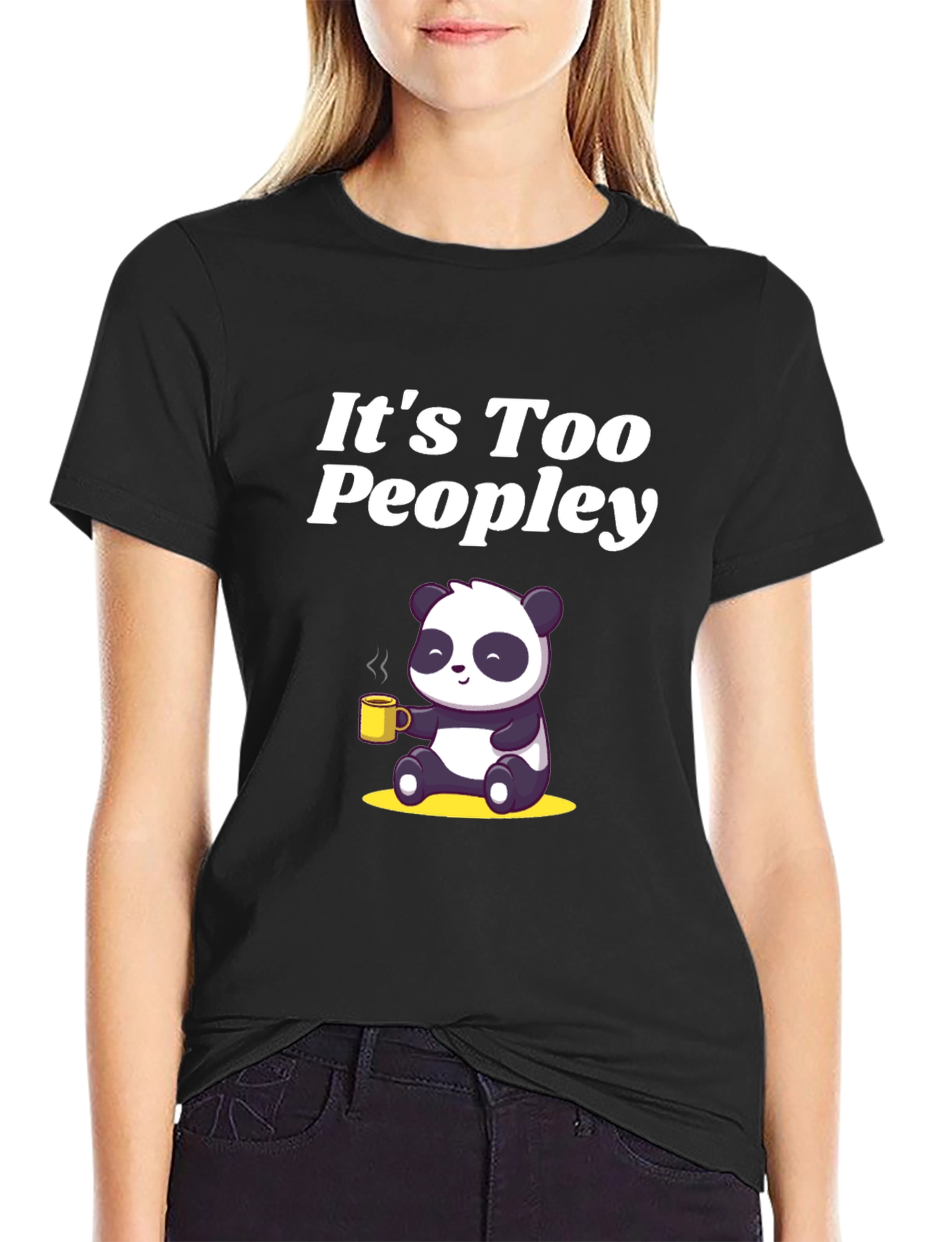 Black It's Too Peopley Panda T-Shirt view 2