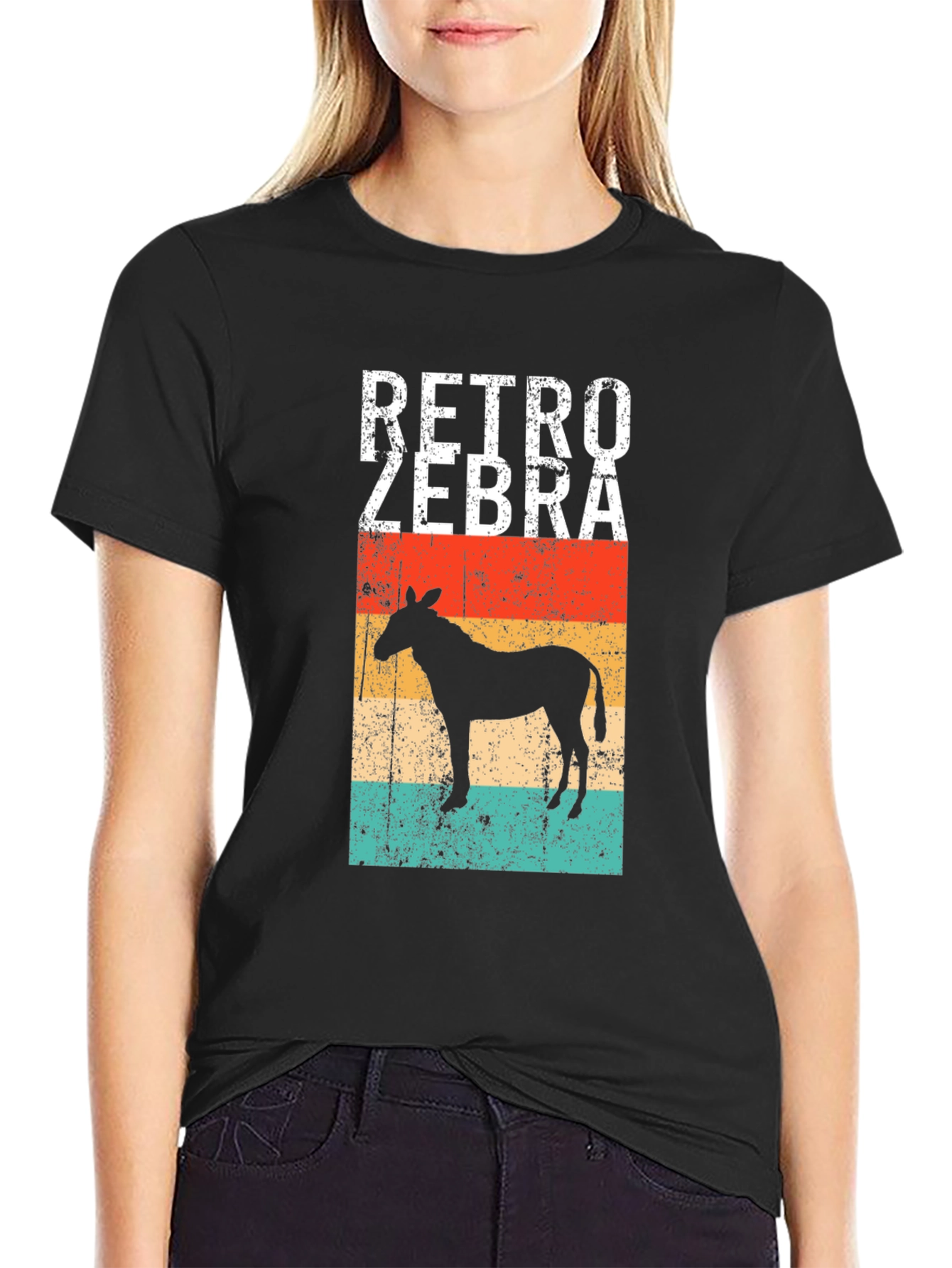 Black Retro Zebra Graphic Tee - Vintage Style view 2