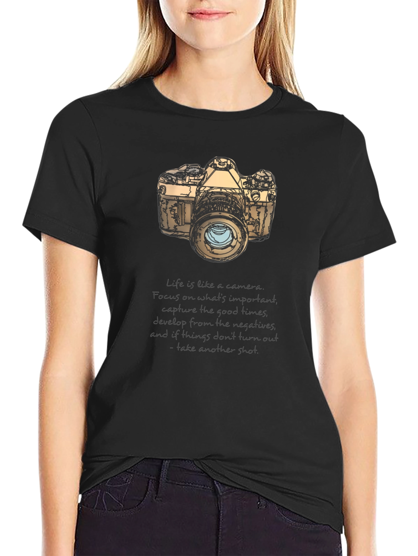 Black Camera Graphic T-Shirt - Focus on the Good Times view 2
