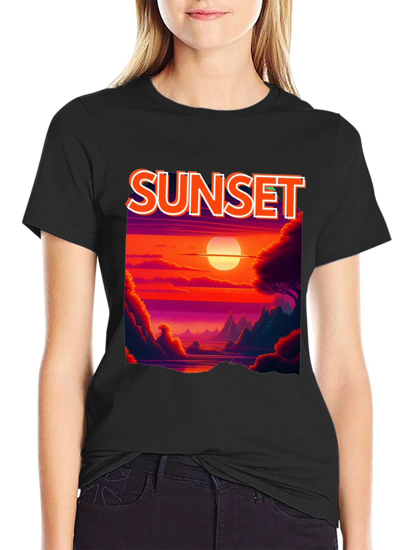 Black Sunset Graphic T-Shirt - Vibrant Landscape Tee view 2