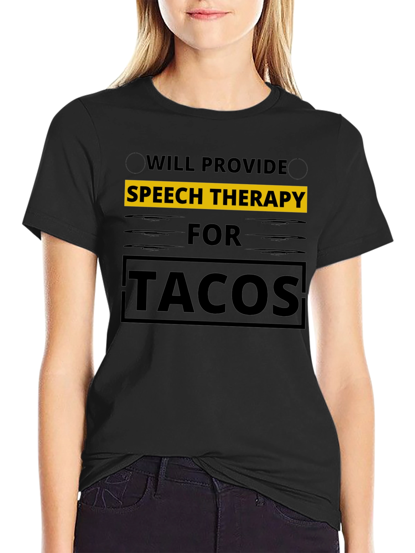 Black Speech Therapy for Tacos T-Shirt view 2
