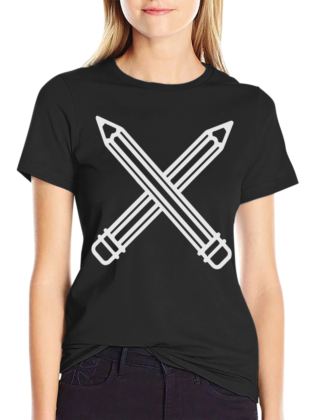 Black Pencil Cross Graphic Tee - Black Unisex T-Shirt view 2