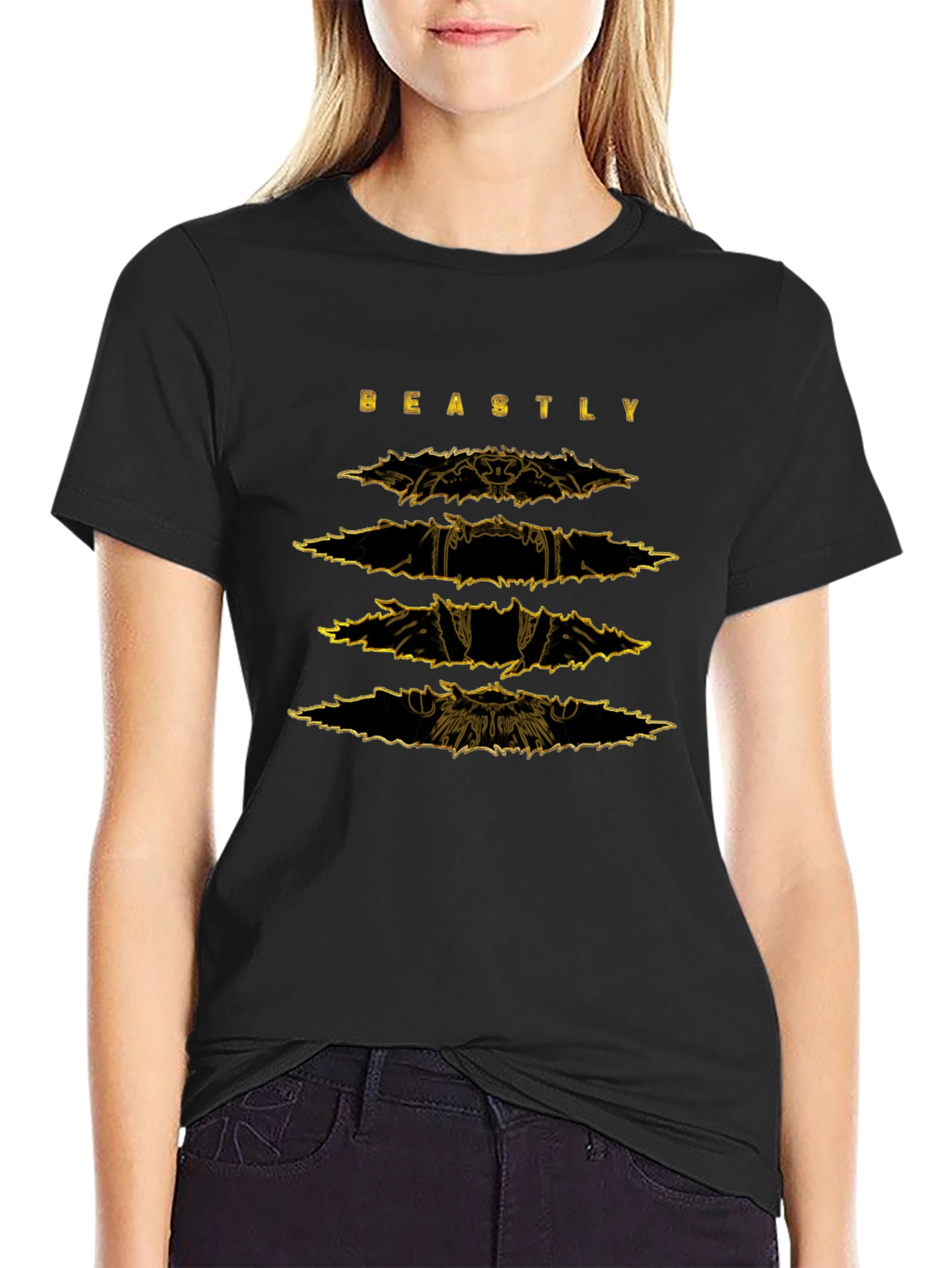 Black Beastly Graphic Print Men's Black T-Shirt view 2