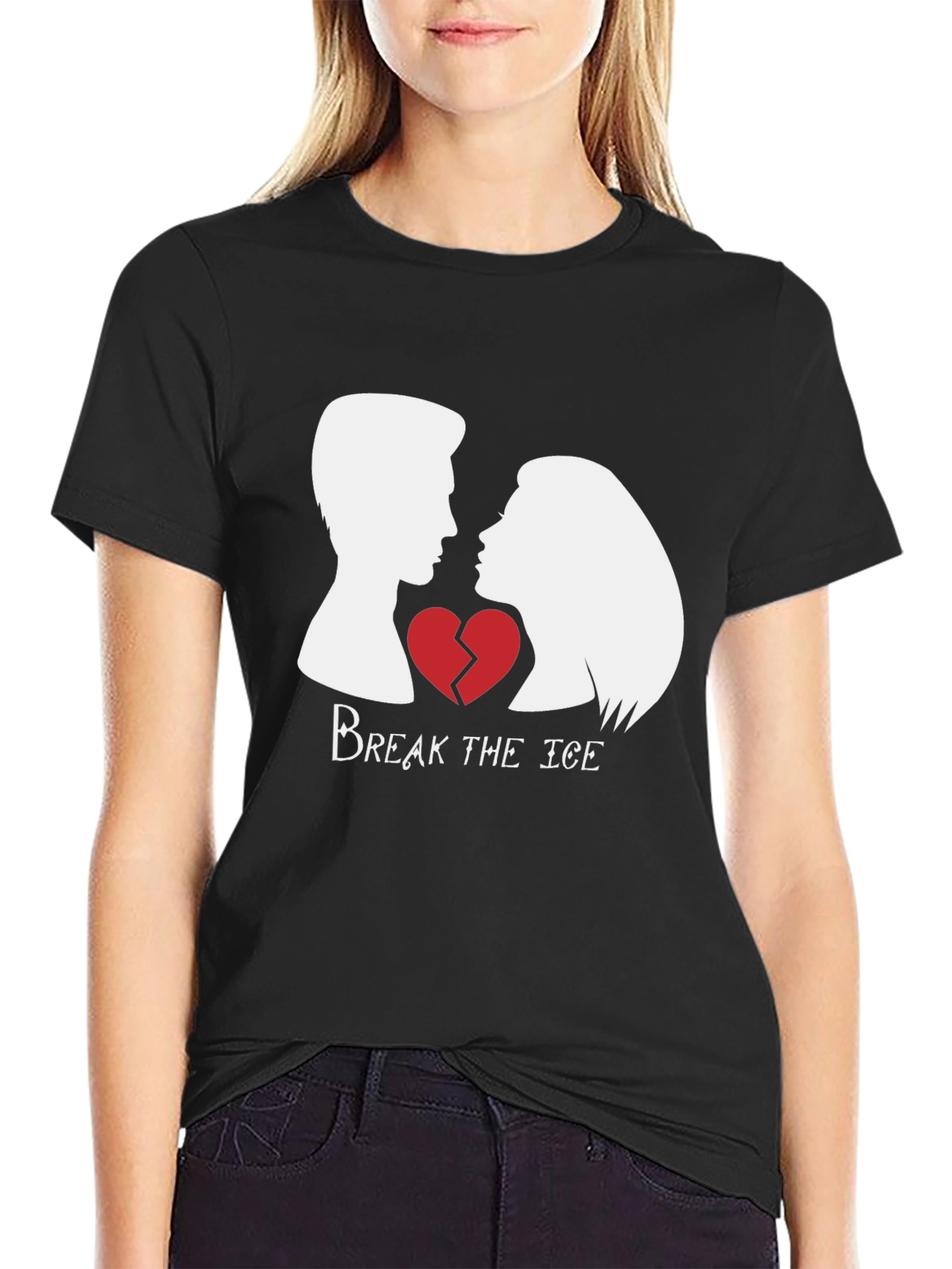 Black Break the Ice Graphic Tee - Couple's Heart Shirt view 2