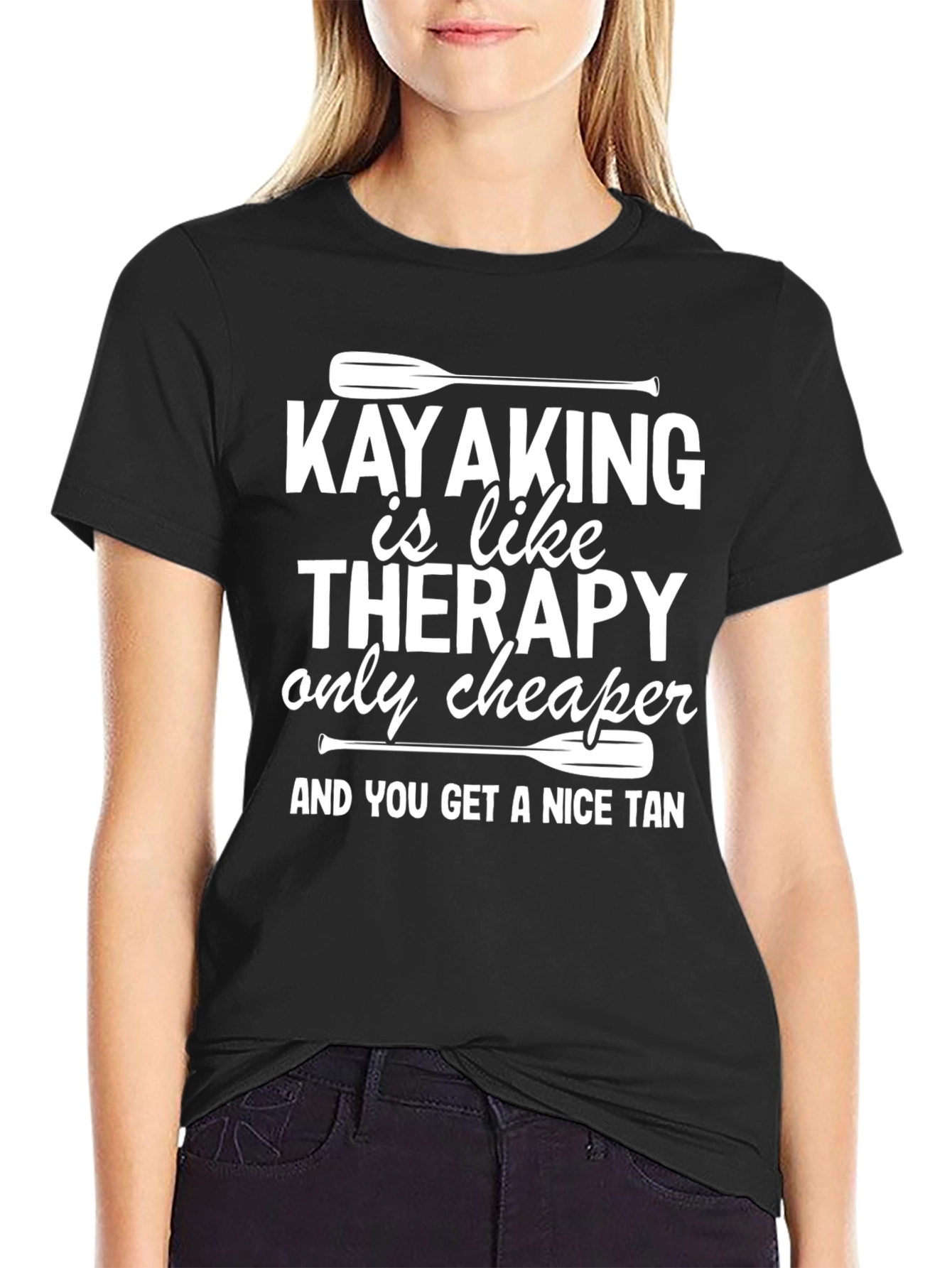Black Kayaking Therapy T-Shirt - Nice Tan Guaranteed! view 2