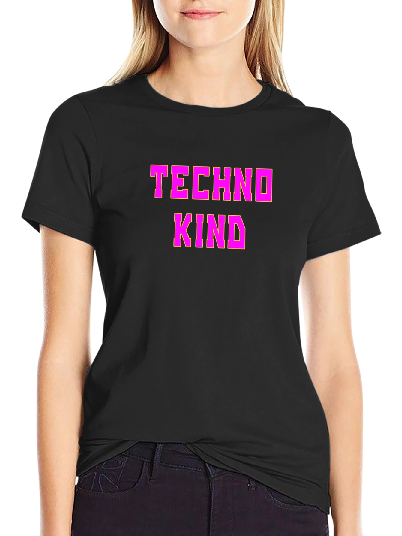 Black Techno Kind Graphic Tee - Black Crew Neck T-Shirt view 2