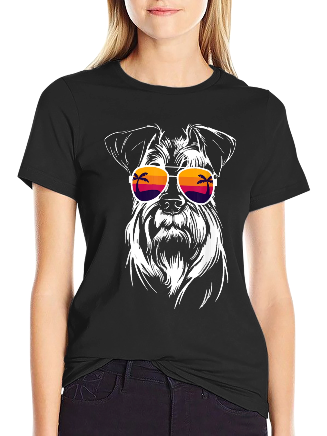 Black Cool Dog with Sunglasses Black T-Shirt view 2