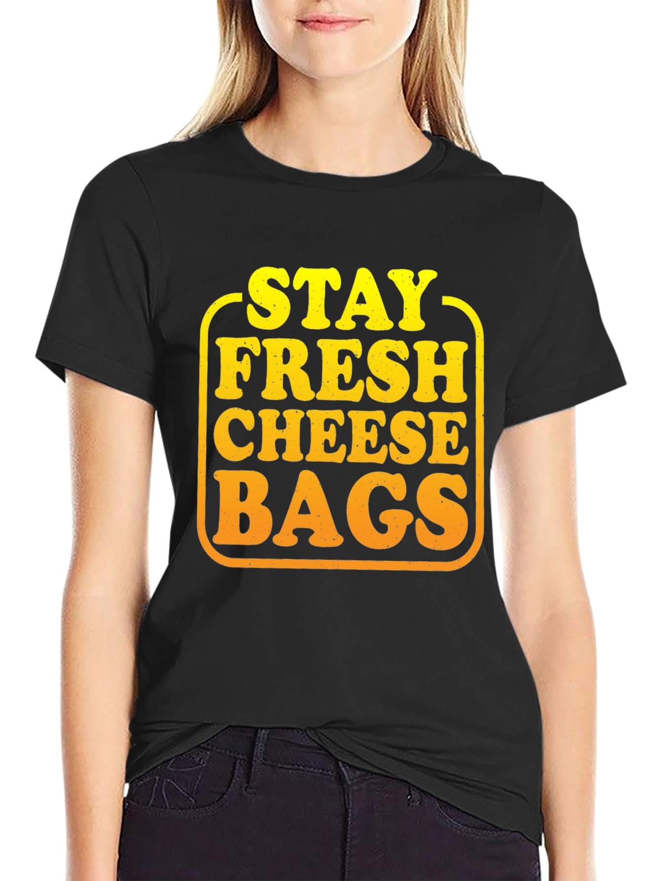 Black Stay Fresh Cheese Bags Graphic T-Shirt view 2