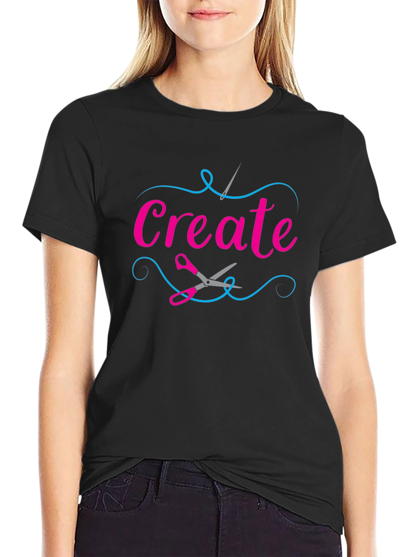 Black Create T-Shirt - Sewing Crafting Hobby Tee view 2