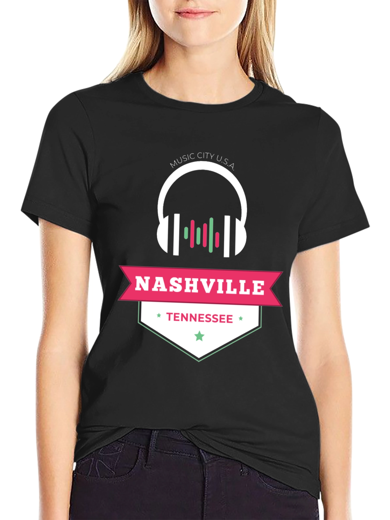 Black Nashville Tennessee Music City USA Graphic Tee view 2