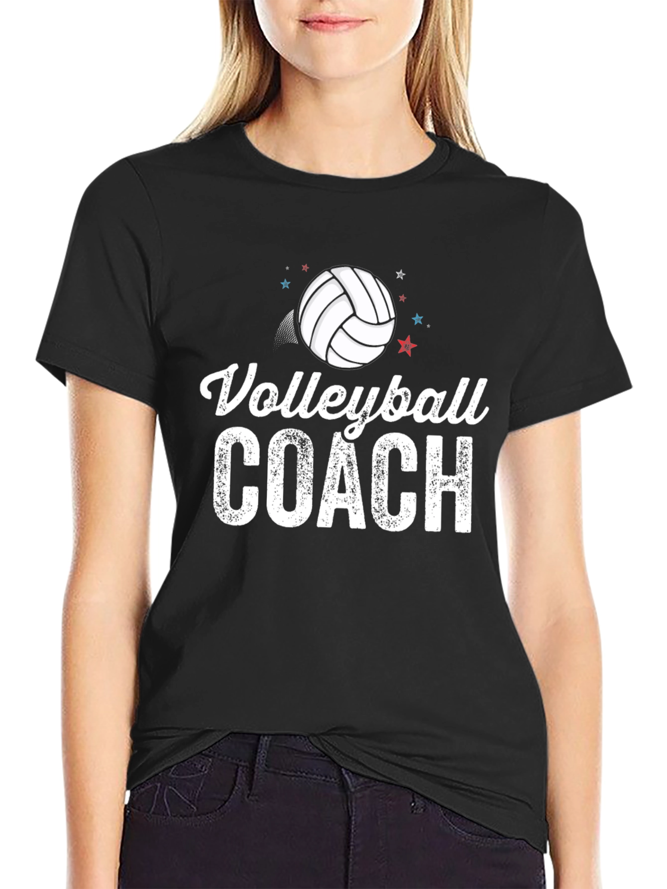 Black Volleyball Coach Graphic T-Shirt view 2