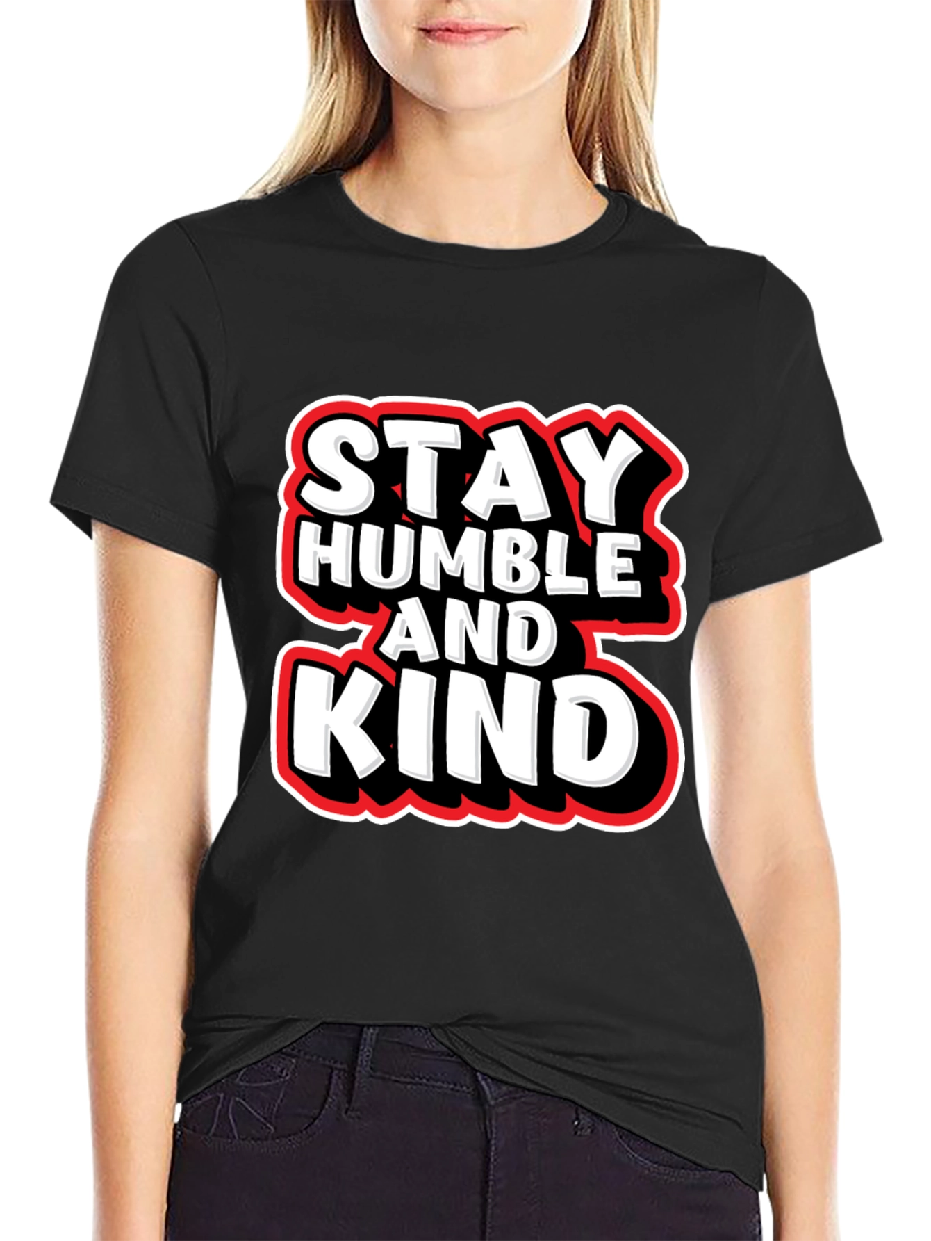 Black Stay Humble & Kind Graphic Tee - Casual Black T-Shirt view 2