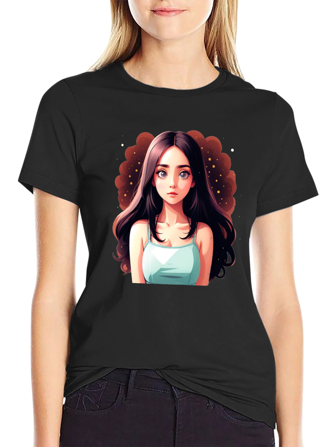 Black Anime Girl Graphic Black T-Shirt view 2