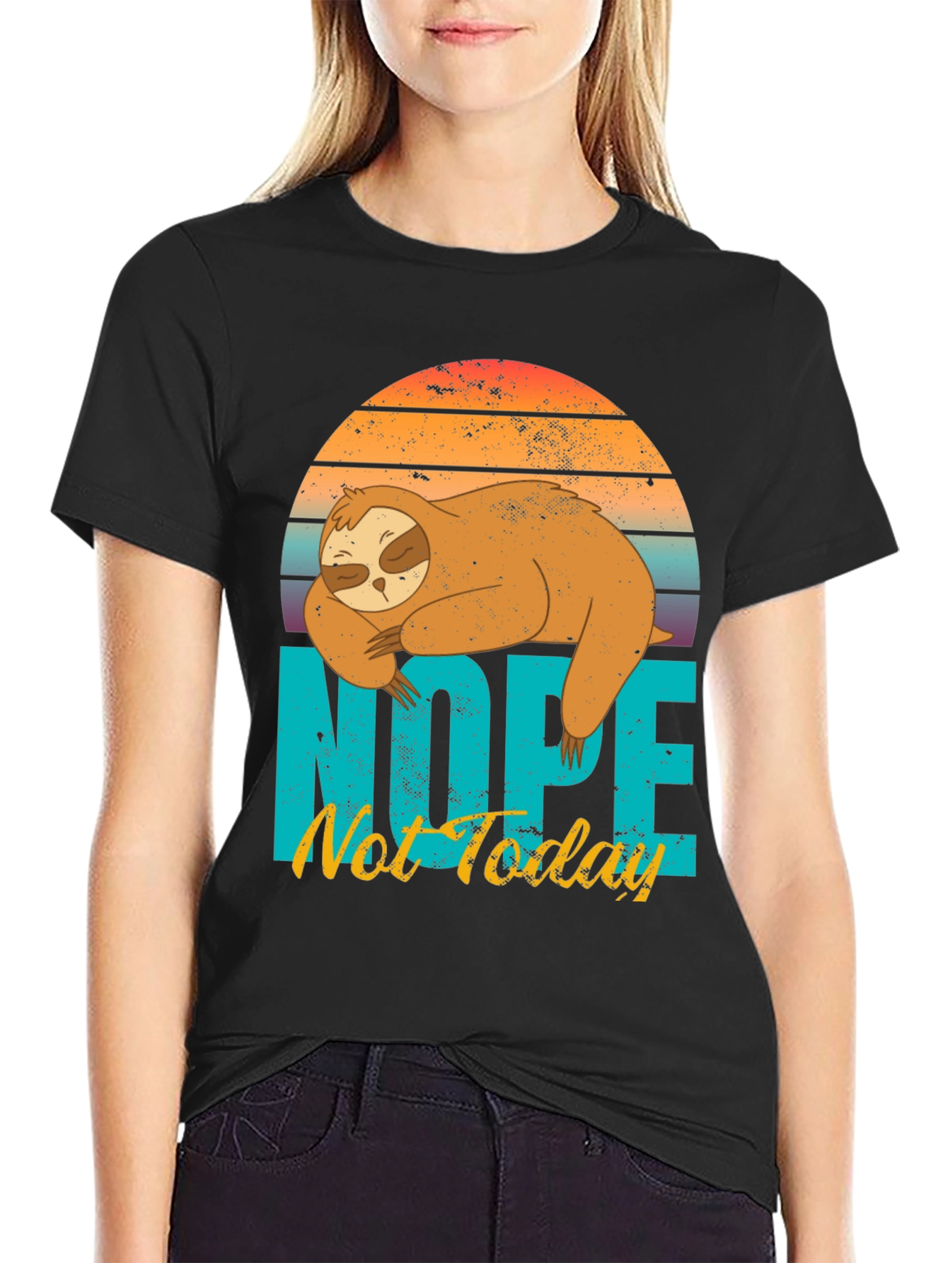 Black Nope Not Today Sloth Graphic T-Shirt view 2