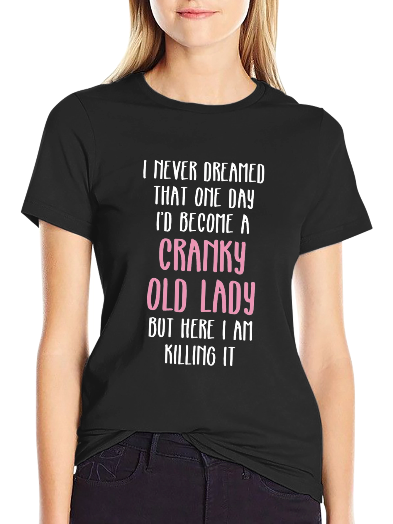 Black Cranky Old Lady T-Shirt - Funny Novelty Tee view 2