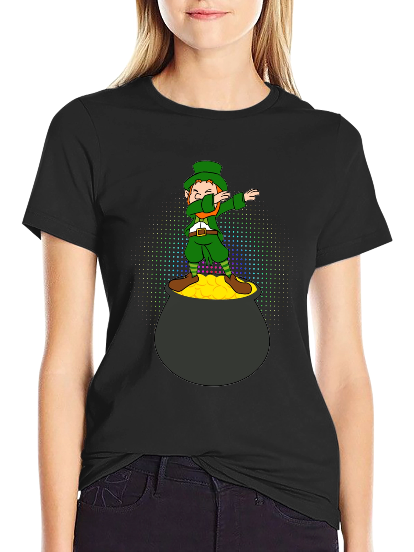 Black Lucky Dabbing Leprechaun Black T-Shirt view 2