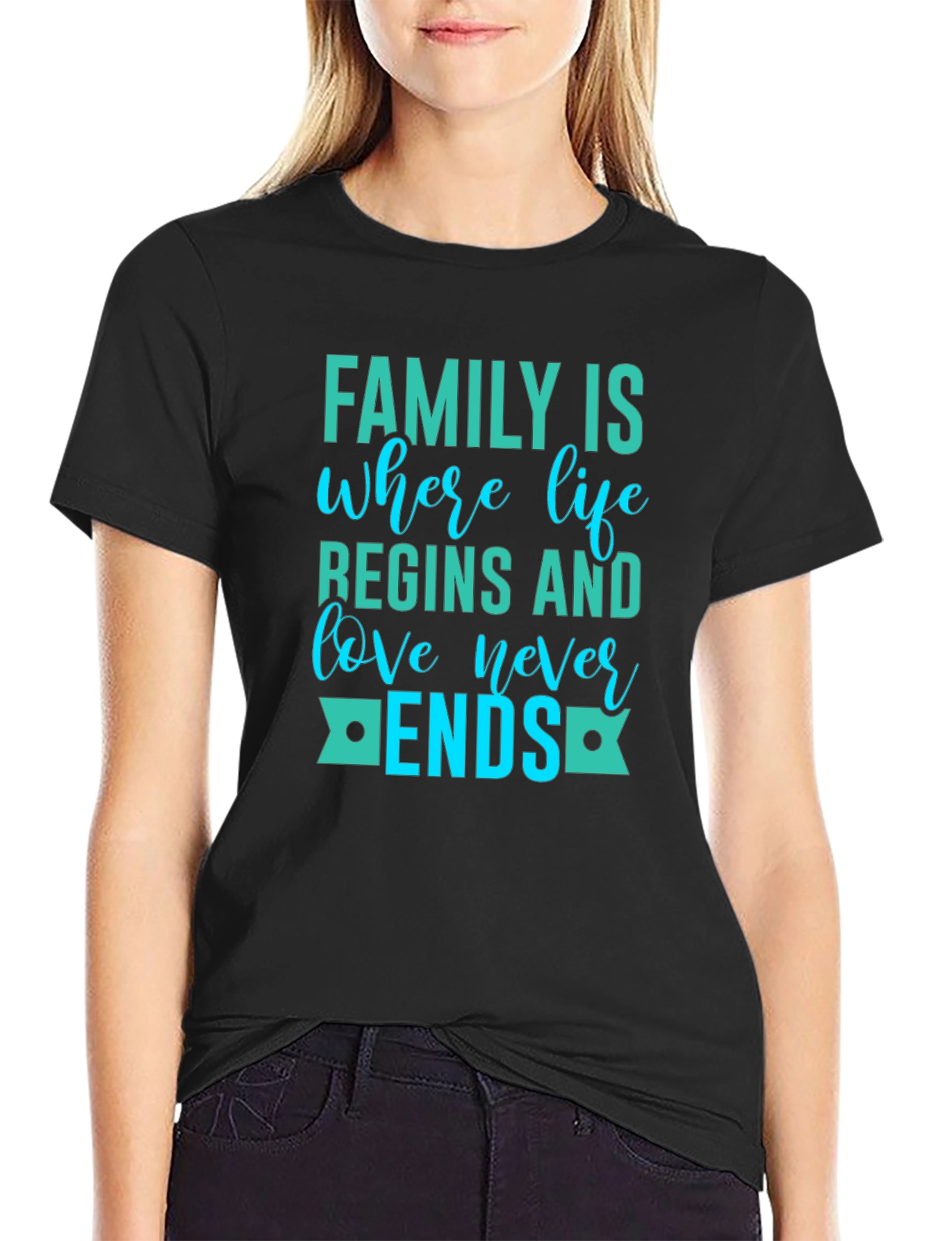 Black Family Love Never Ends Graphic Tee - Black Casual T-Shirt view 2