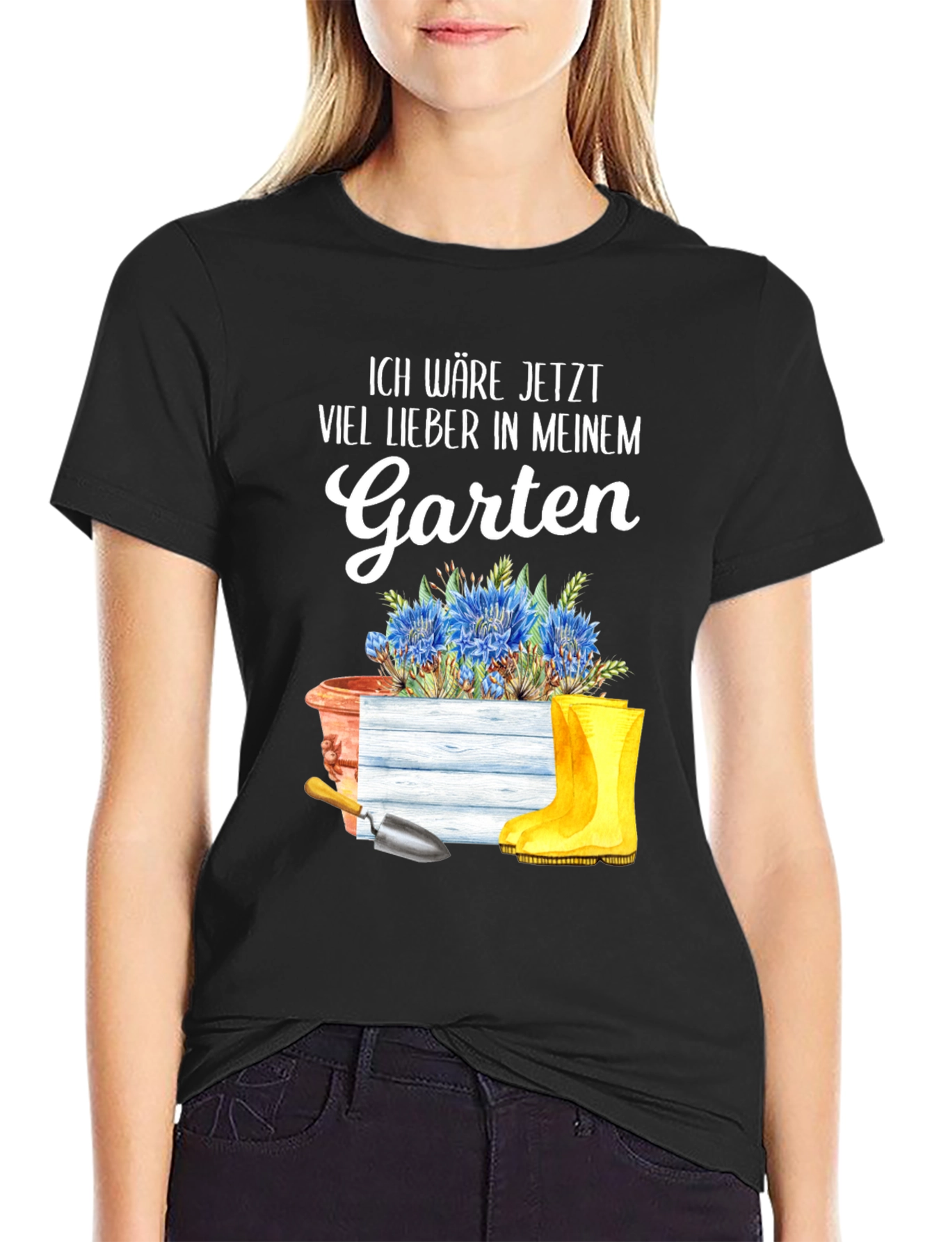 Black Gardening Enthusiast T-Shirt - "I'd Rather Be In My Garden" view 2