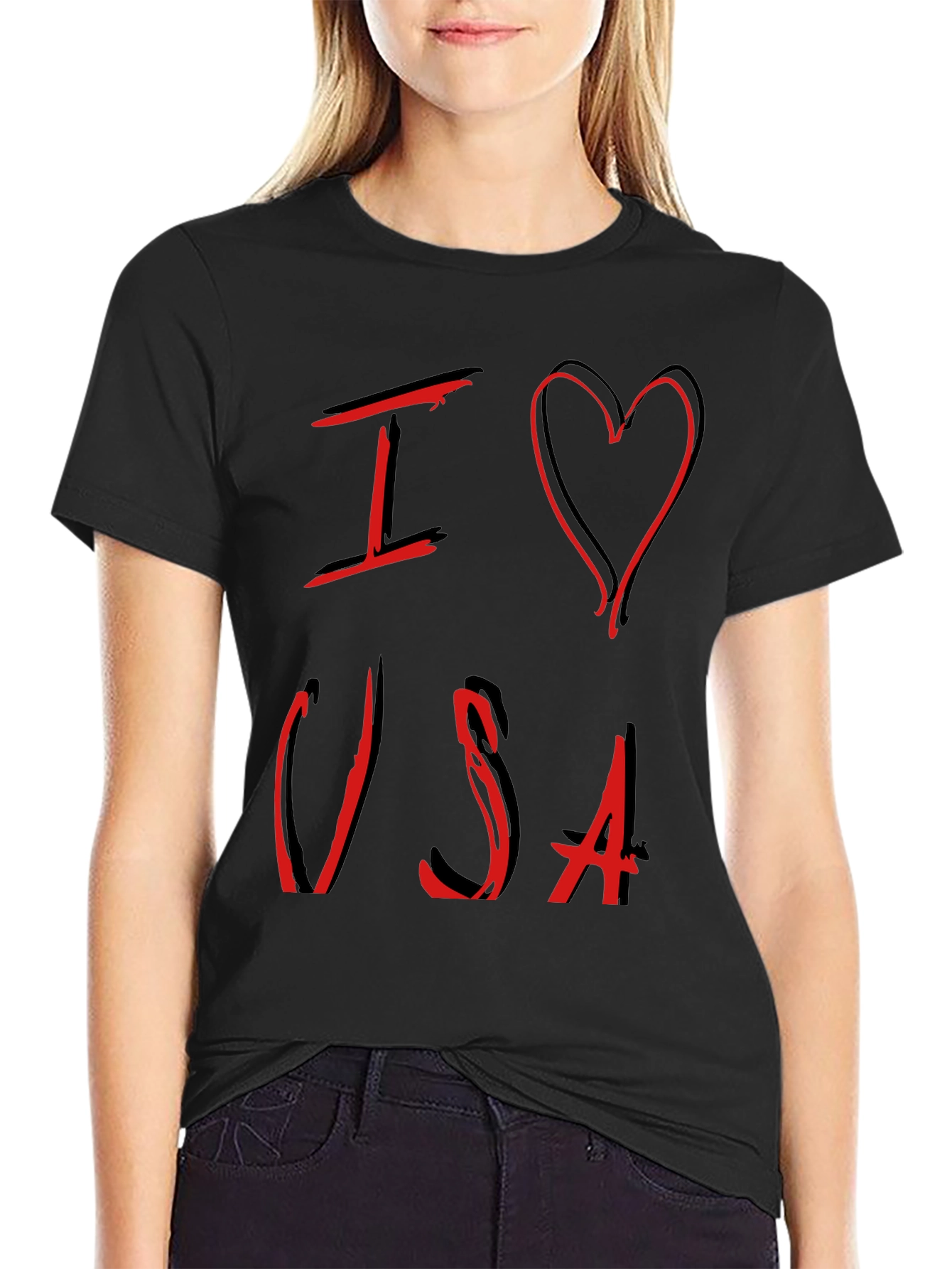 Black I Love USA Graphic Tee - Patriotic Design view 2