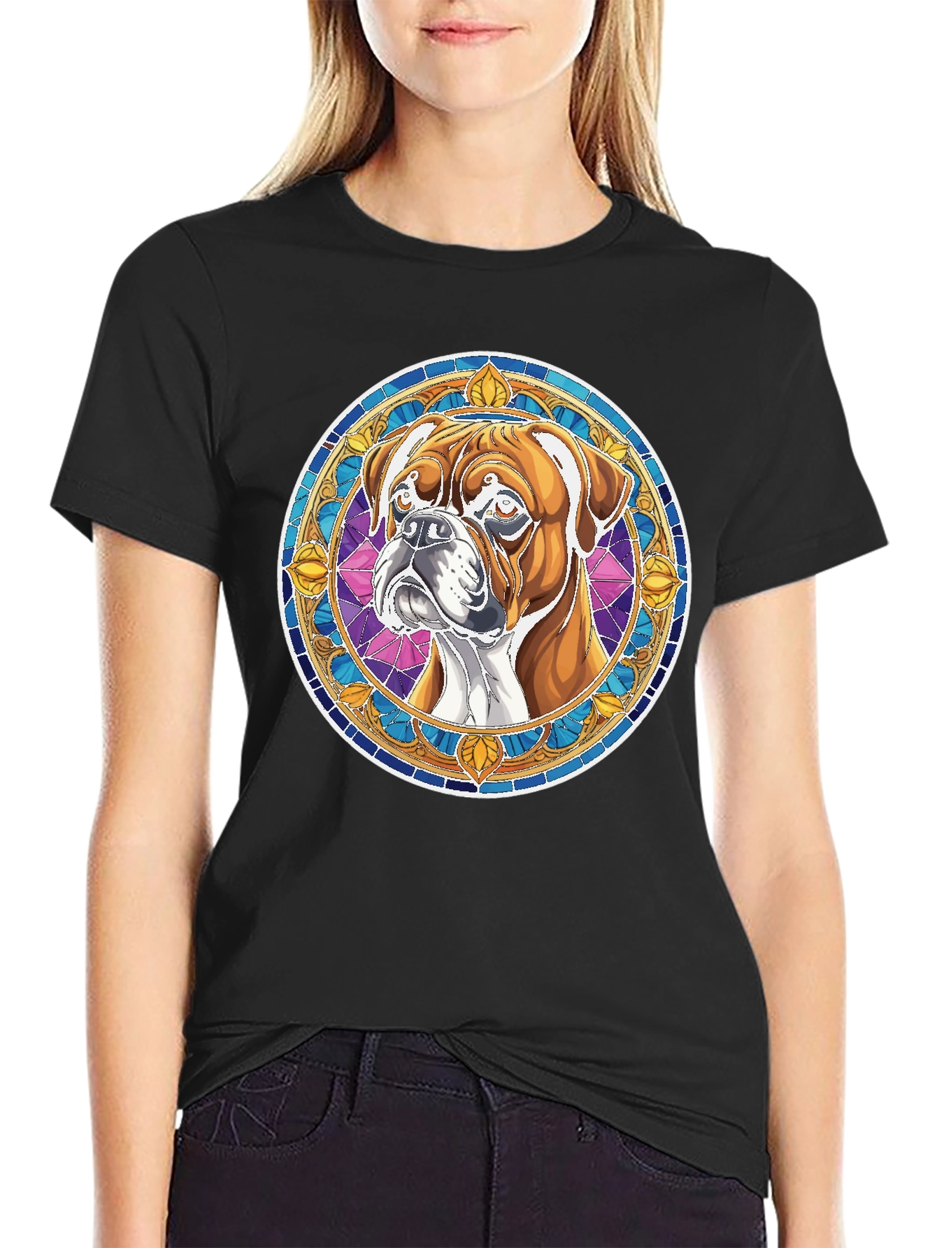 Boxer Dog Stained Glass Style Graphic Tee - 2