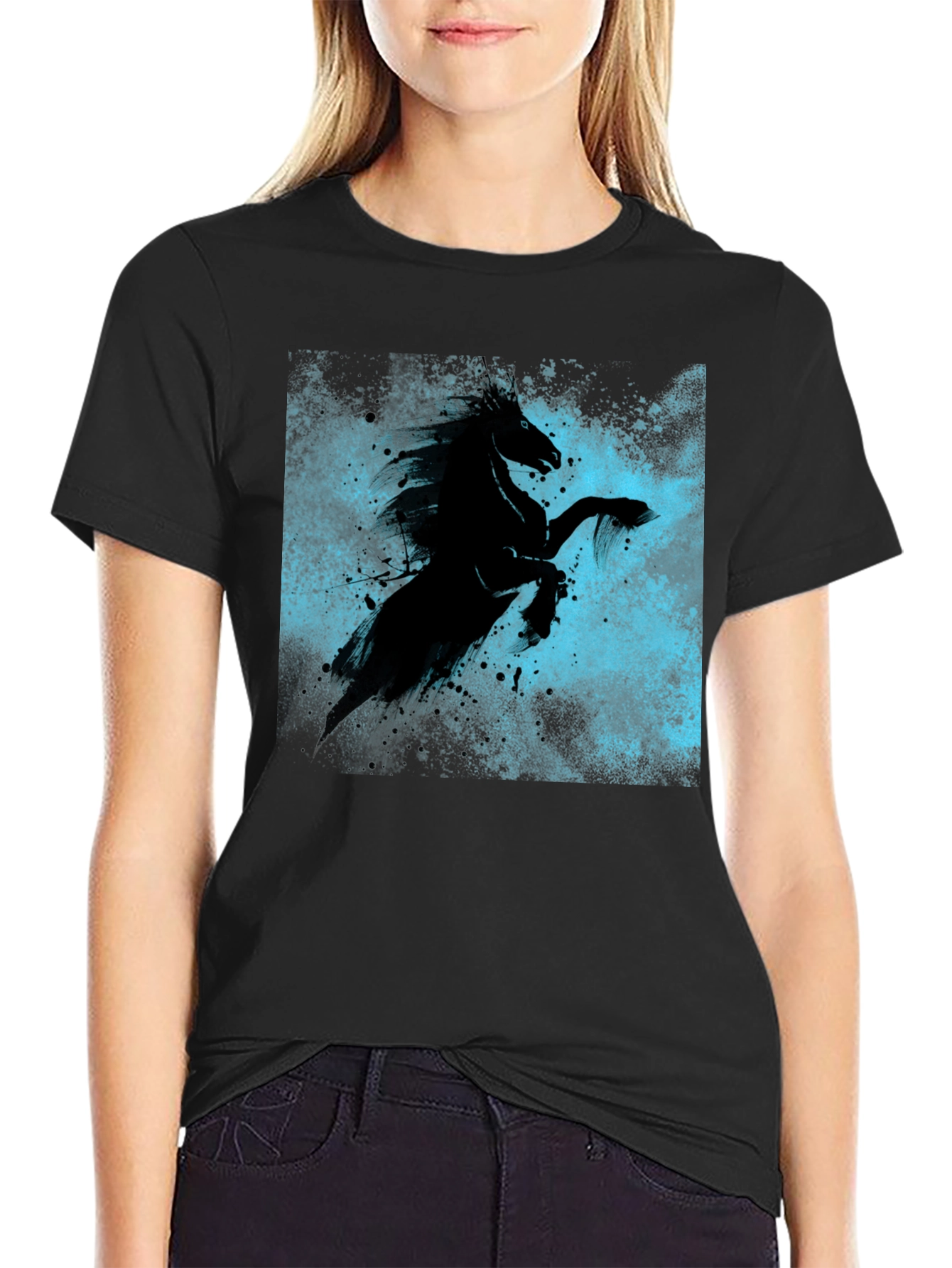 Black Black Horse Graphic Tee - Unique Style view 2