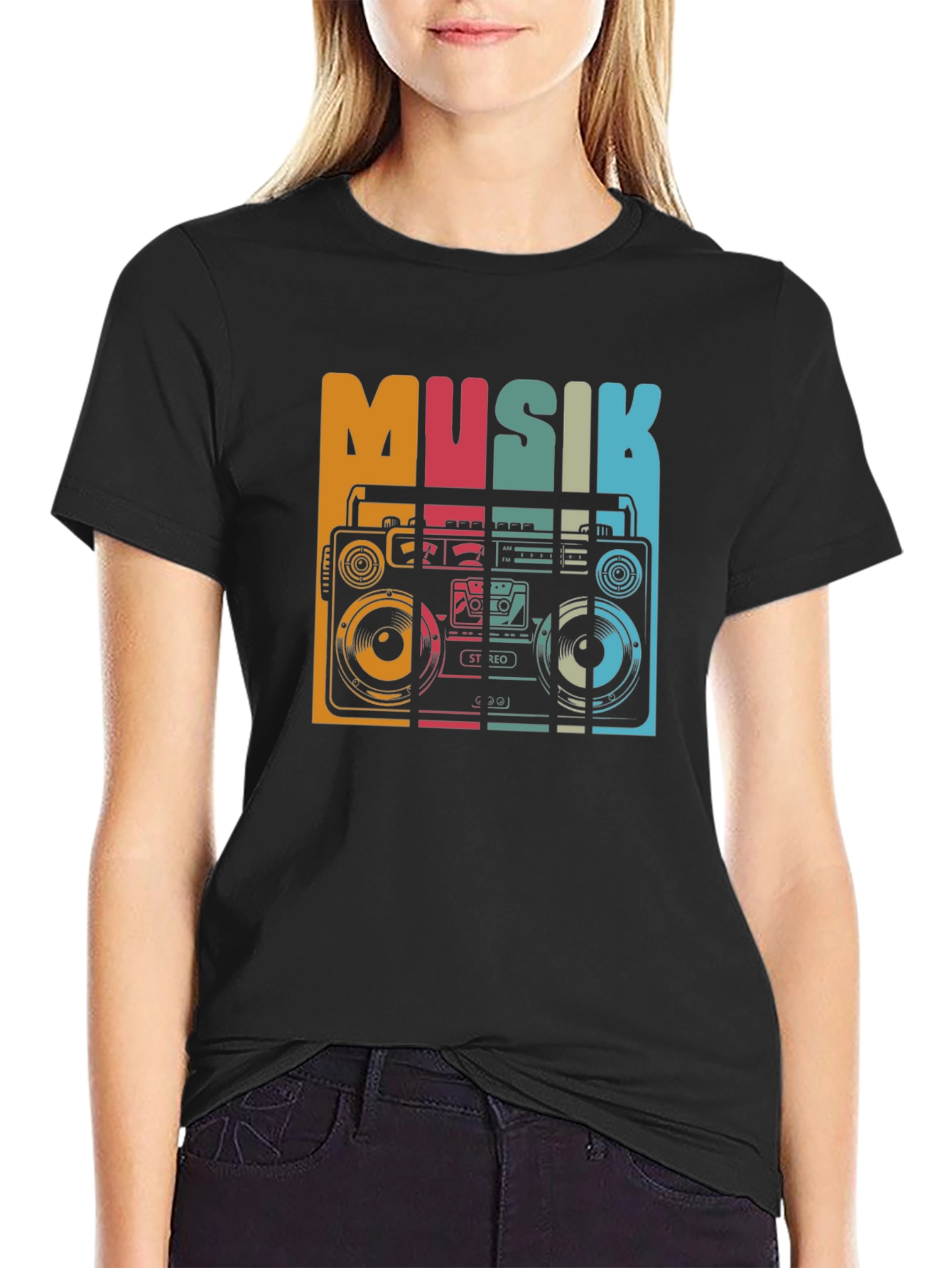 Black Retro Musik Boombox Graphic Tee view 2