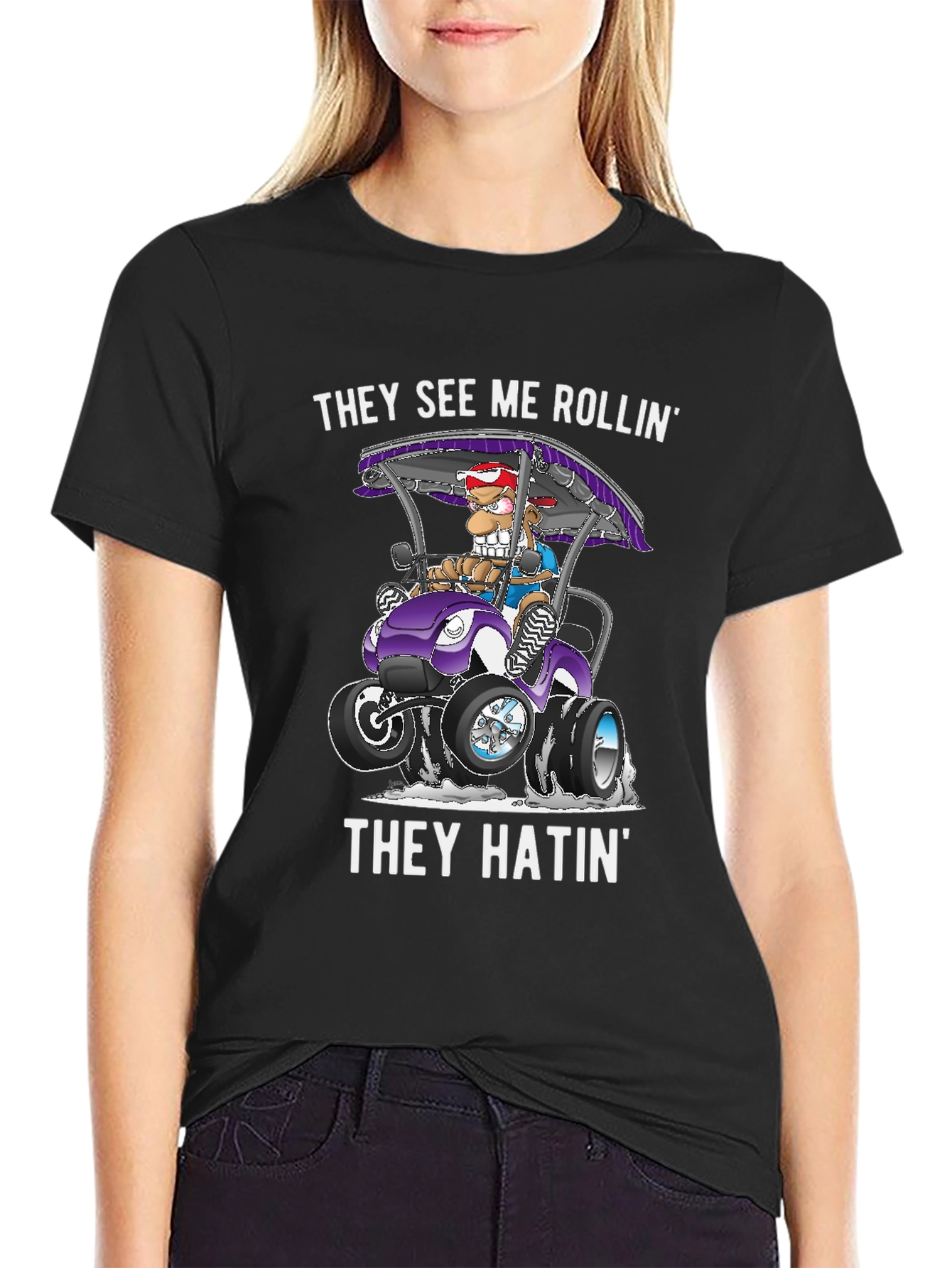 Black They See Me Rollin' T-Shirt view 2