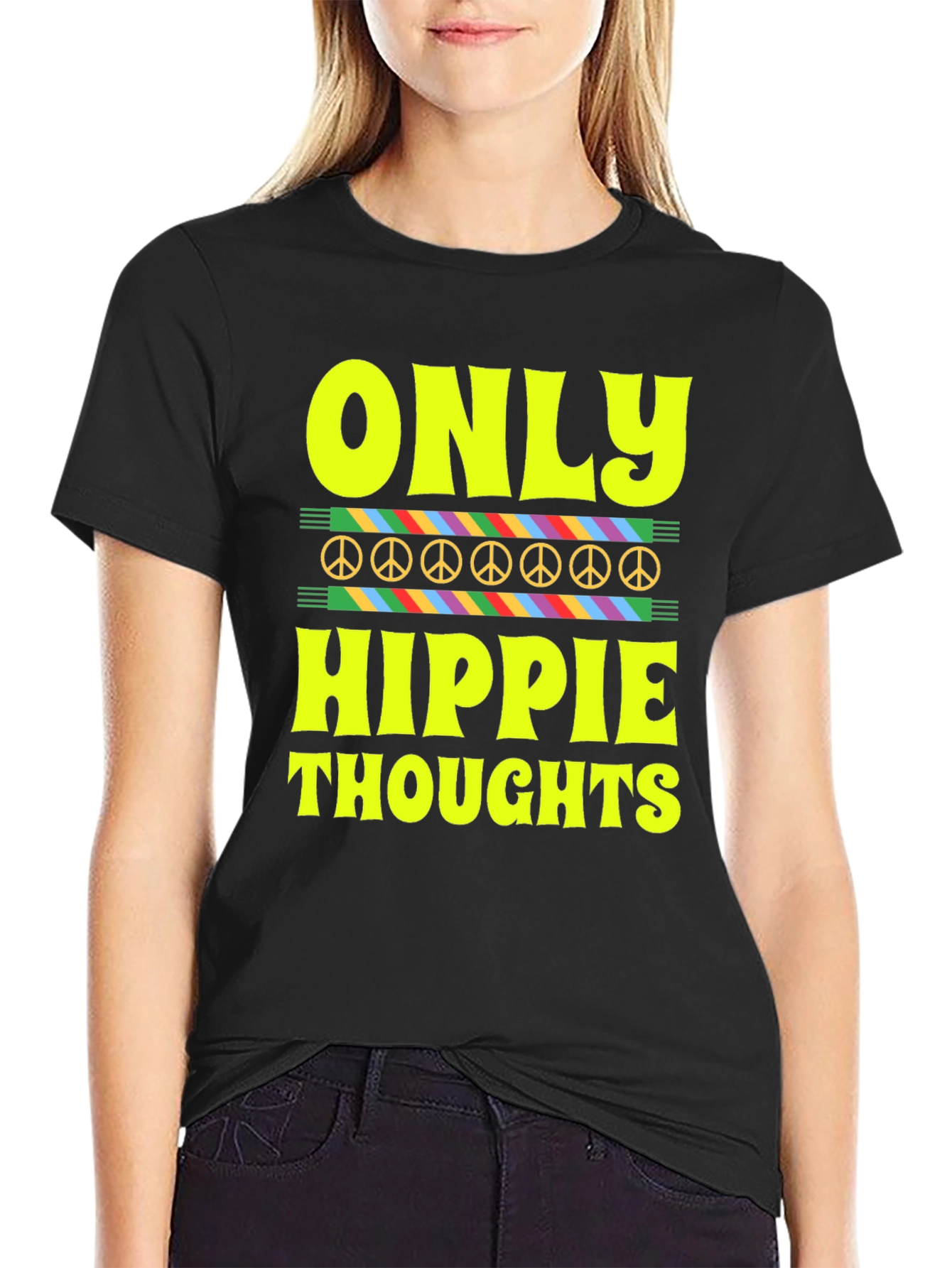 Black Only Hippie Thoughts Graphic T-Shirt view 2