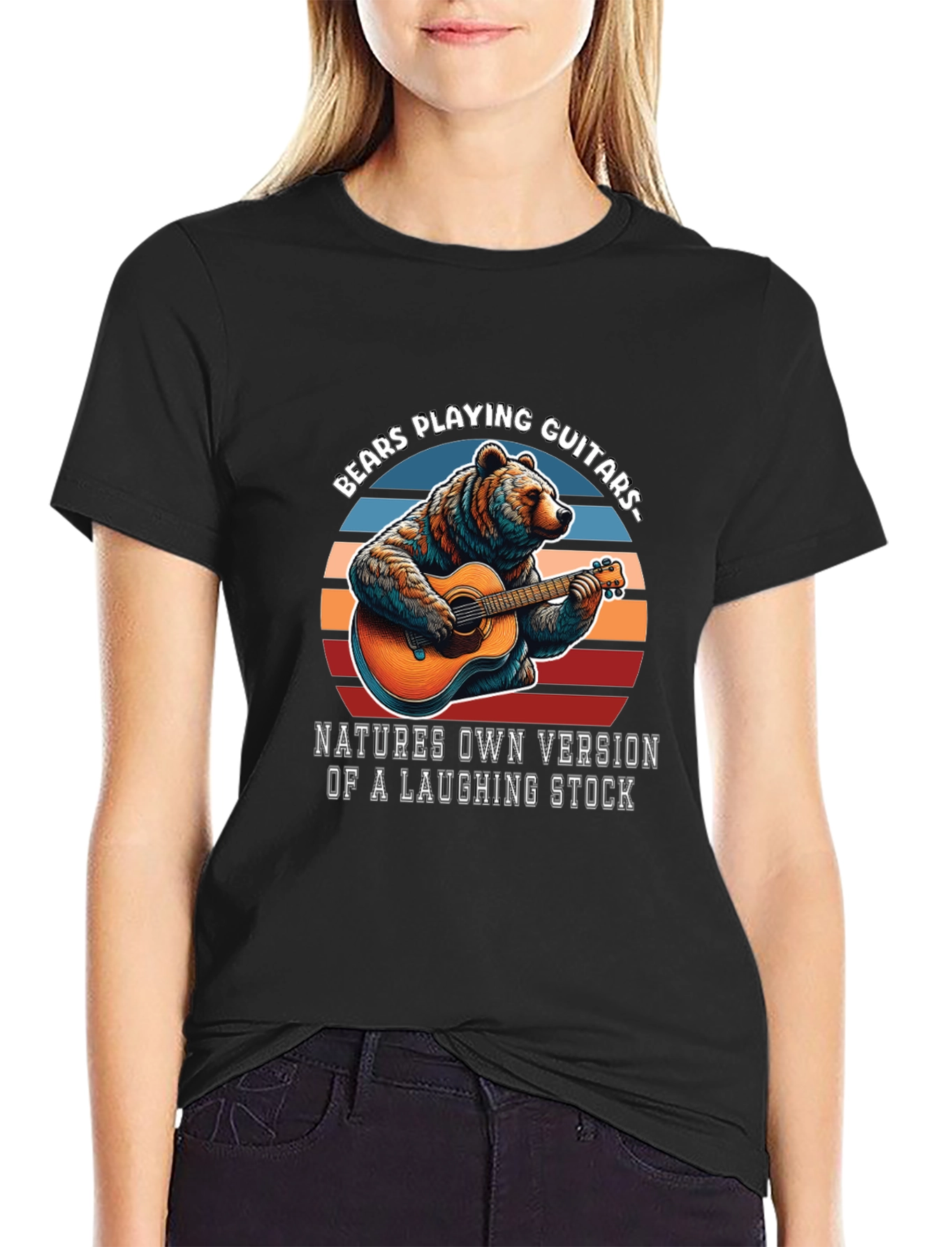 Black Bears Playing Guitars Graphic T-Shirt view 2