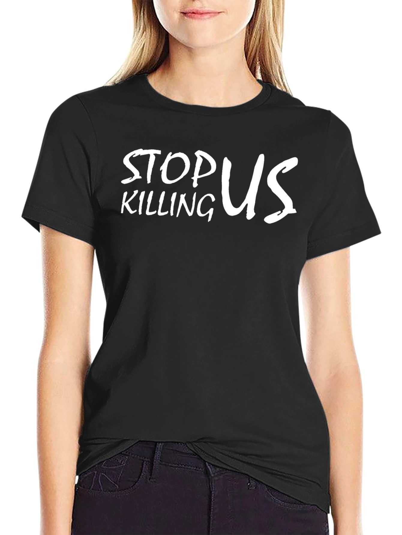 Black Stop Killing Us Graphic Tee - Black Cotton view 2