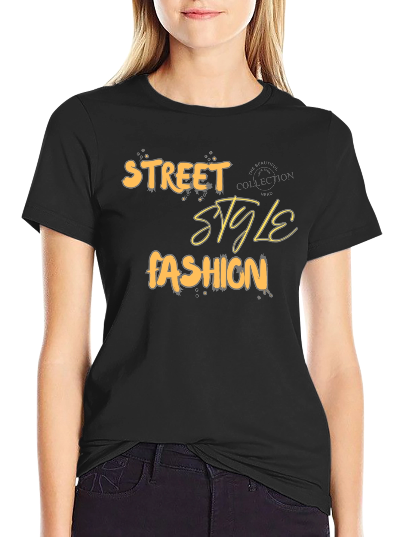 Black Street Style Fashion Graphic T-Shirt view 2