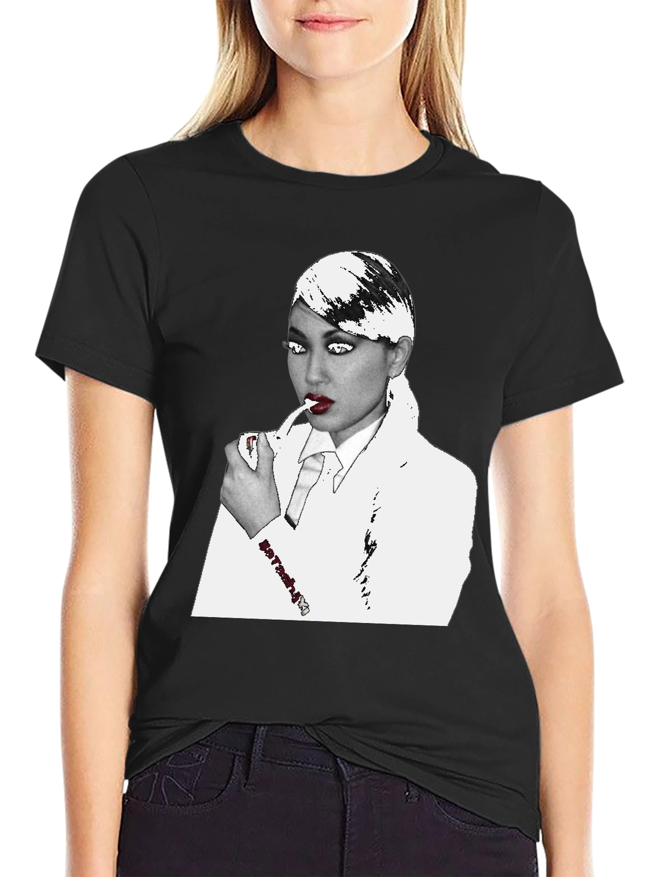 Black Edgy Woman in Suit Black T-Shirt view 2